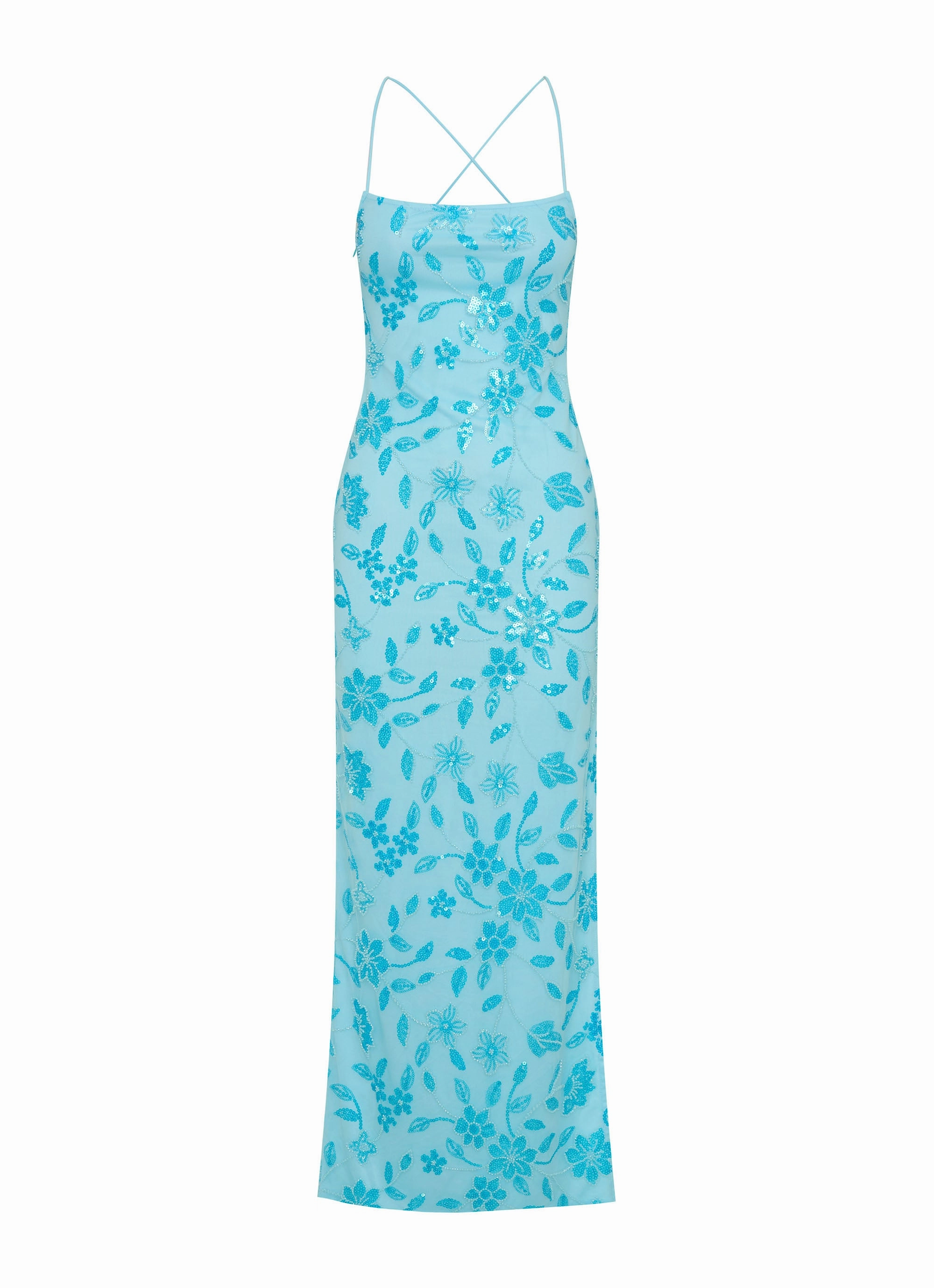 Street Ease Silky-Lining Bright Lights Beaded Maxi Dress - Blue