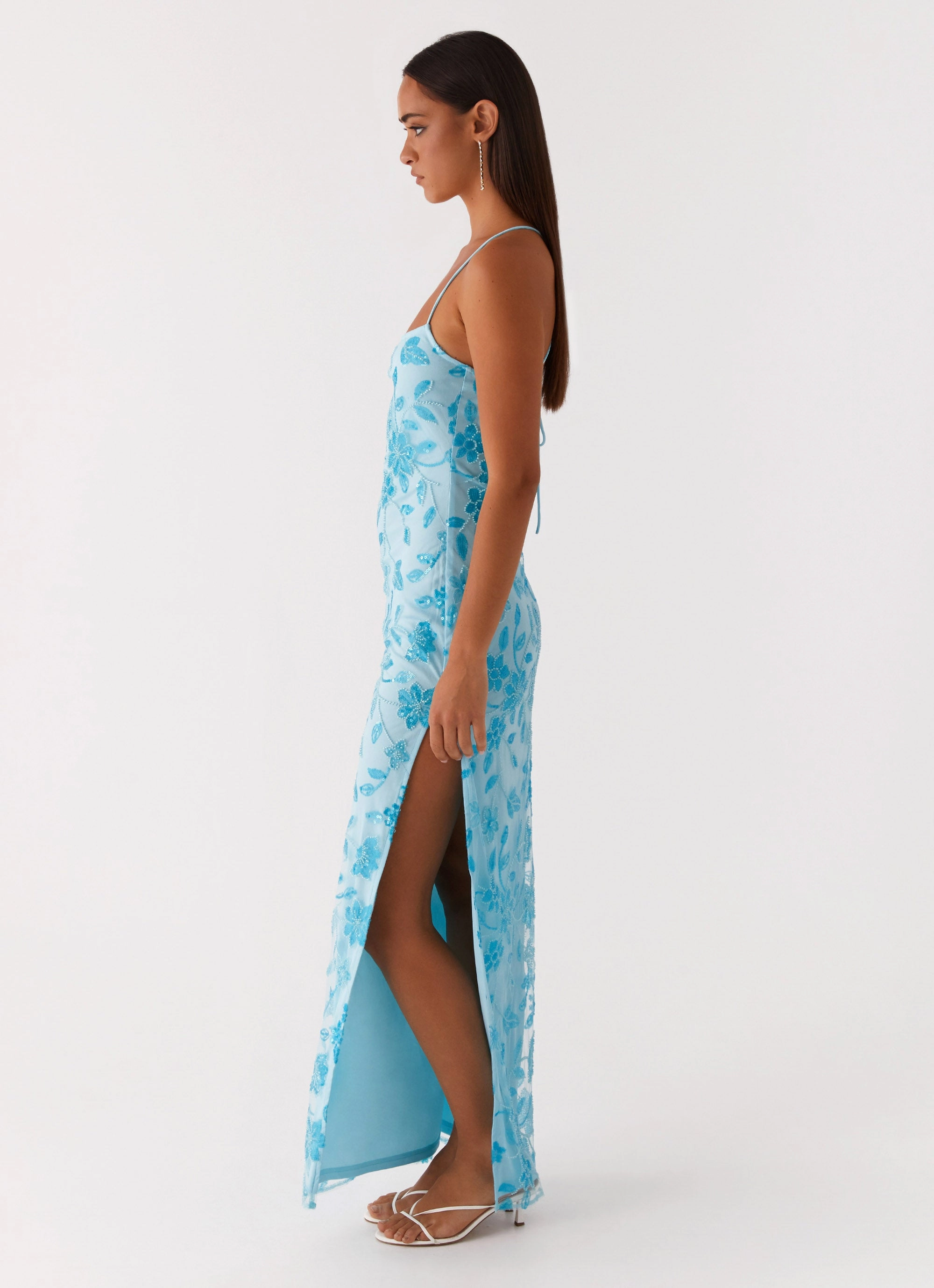 Delicate Tone Bright Lights Beaded Maxi Dress - Blue