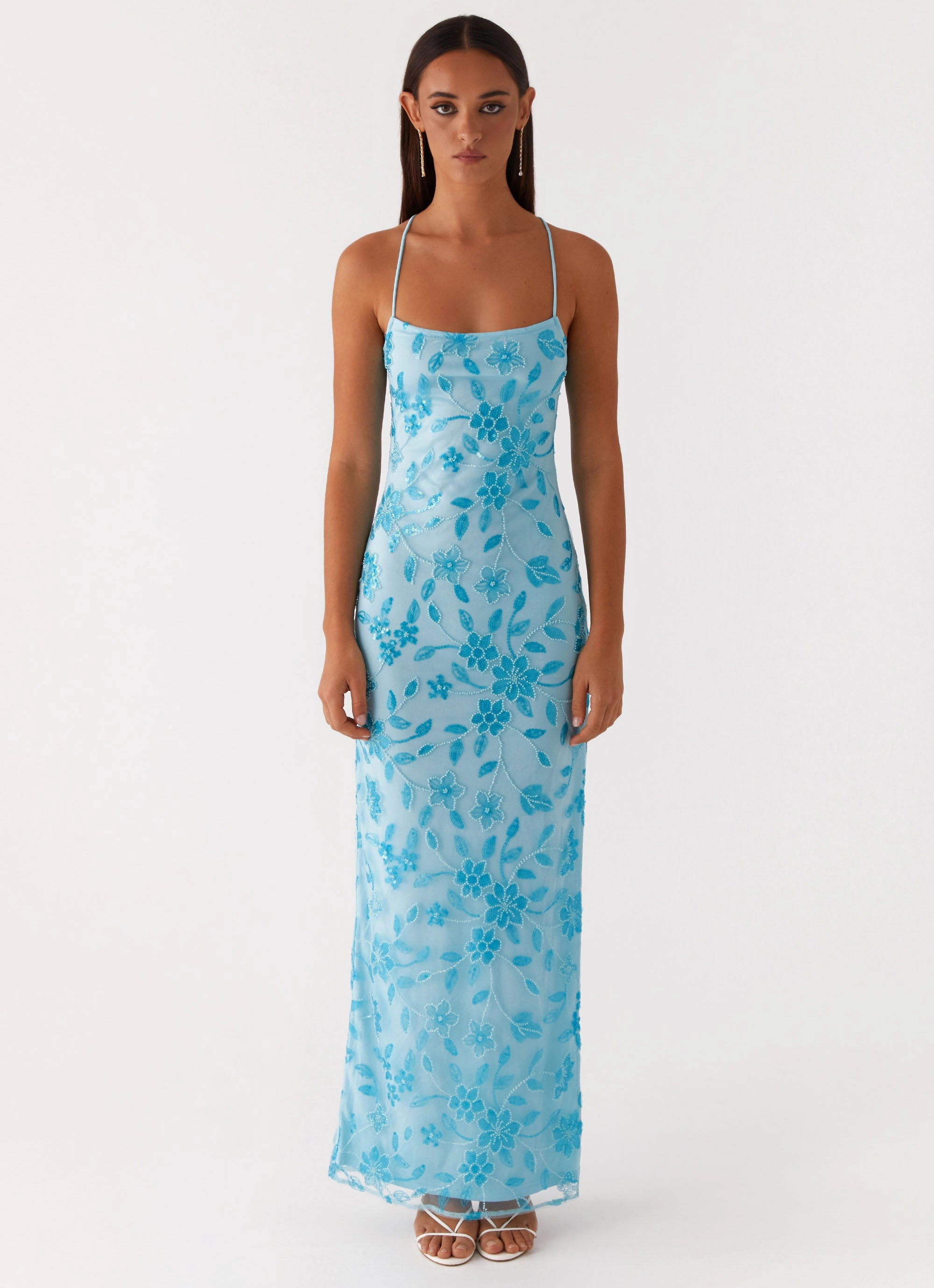perfect for events Bright Lights Beaded Maxi Dress - Blue