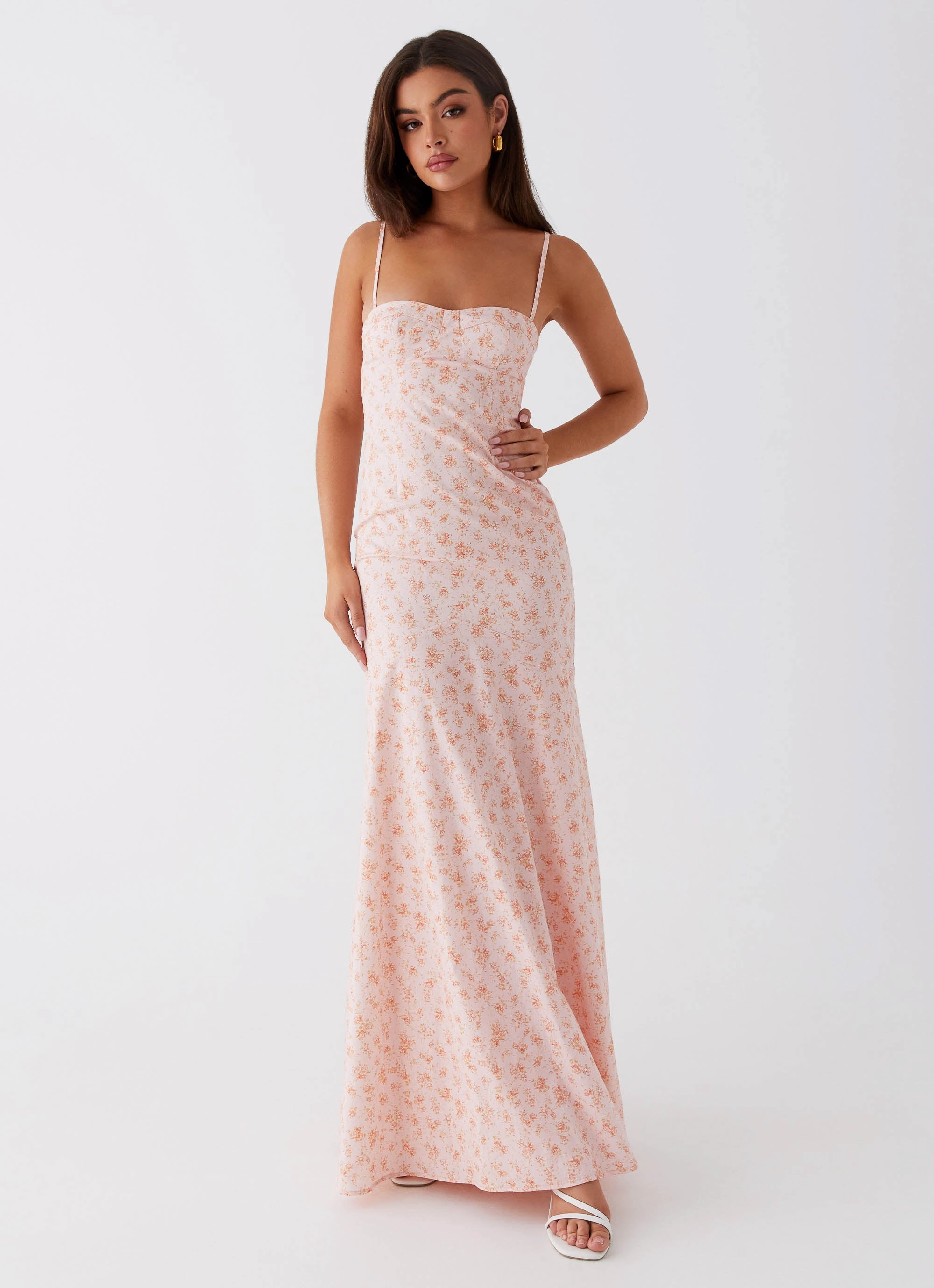 Britney Maxi Dress - Pink Ditsy Floral Contemporary Look Fashion Layer