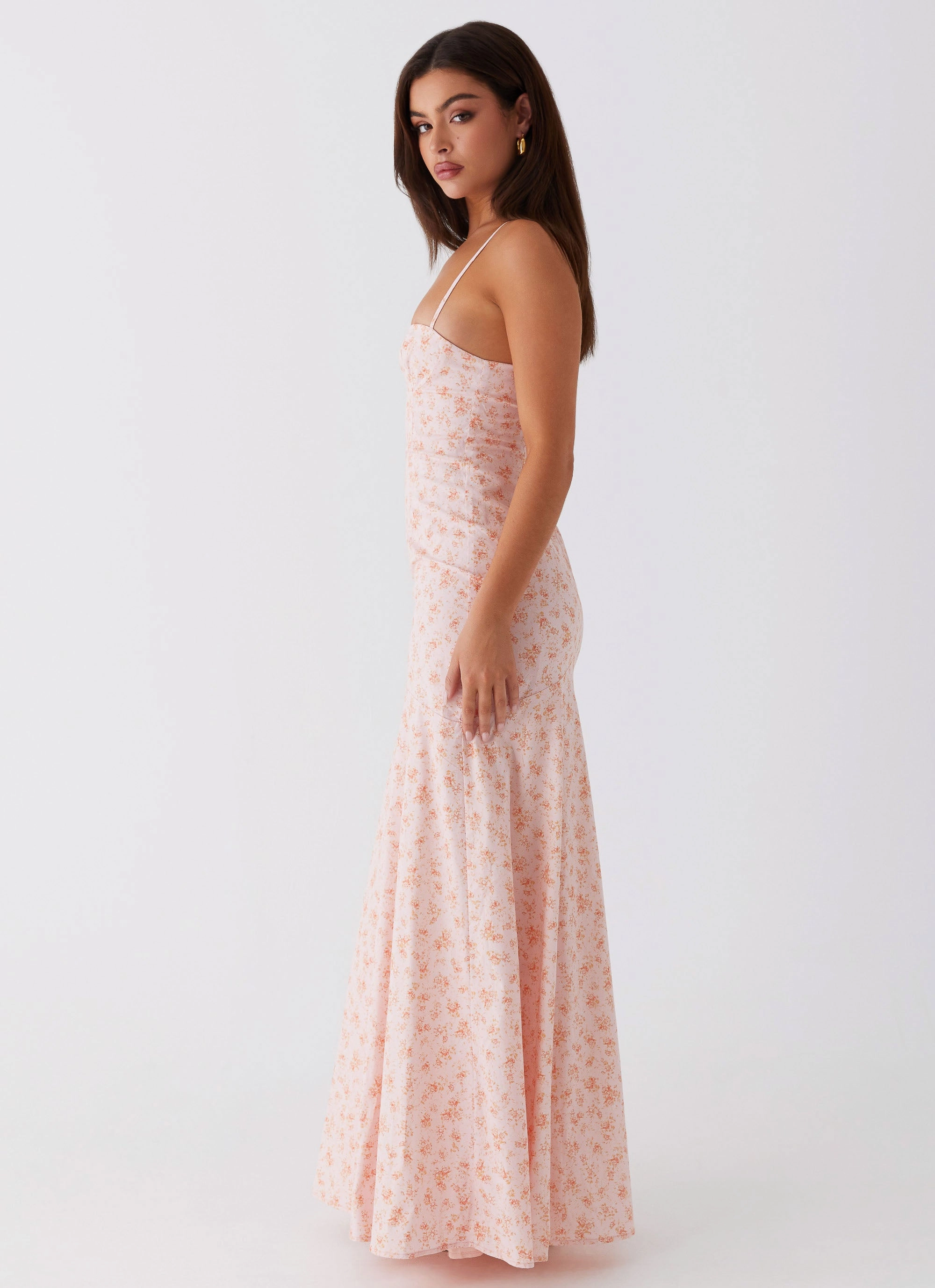 Britney Maxi Dress - Pink Ditsy Floral Timeless Shape Mid layer