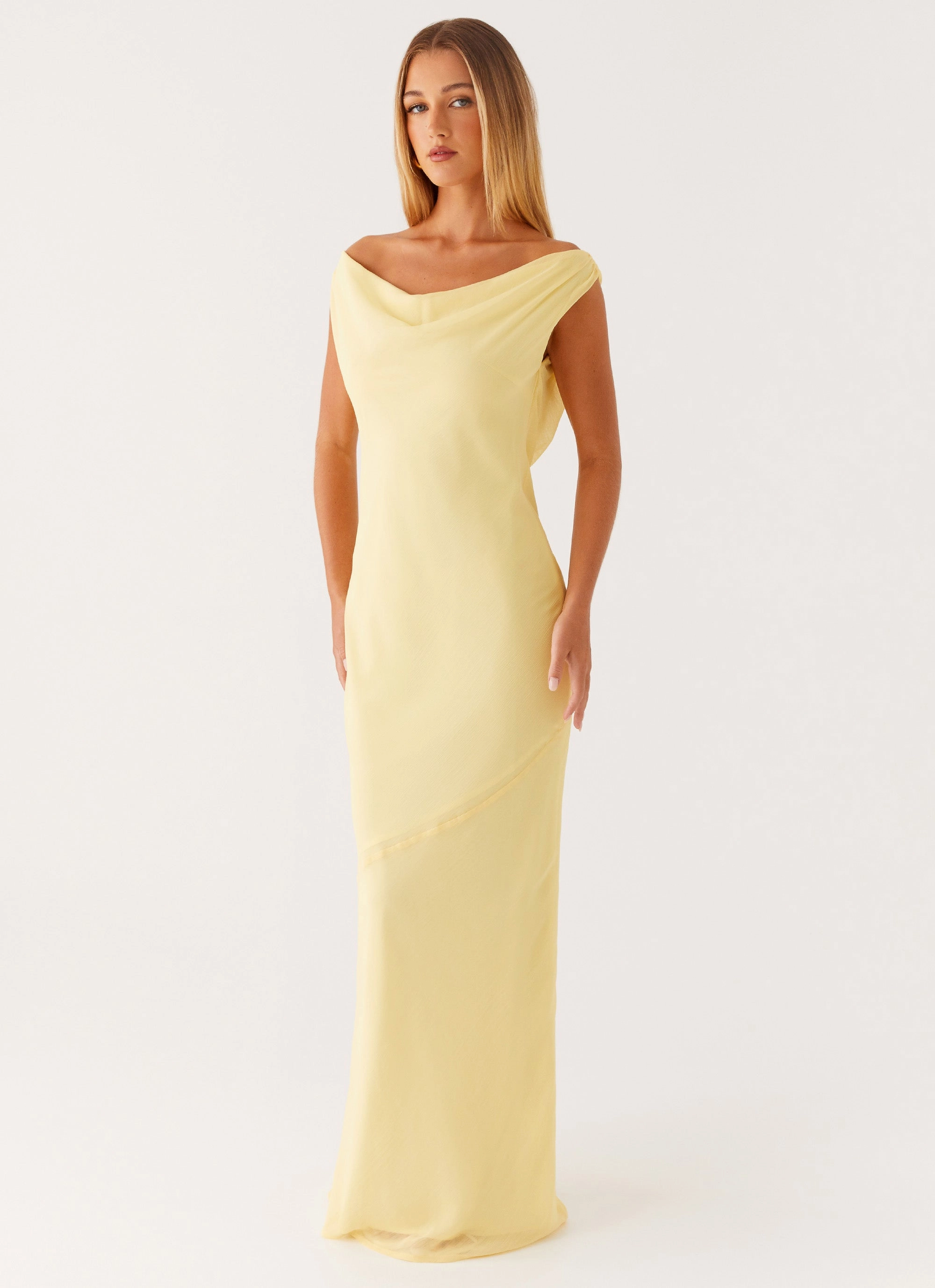 Relax Draping Smart And Comfortable Brittany Chiffon Maxi Dress - Pastel Yellow