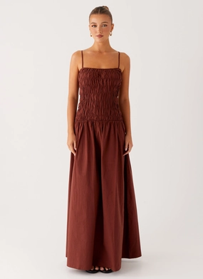 Recycled-Material Embroidered-Detail Brooke Maxi Dress - Chocolate