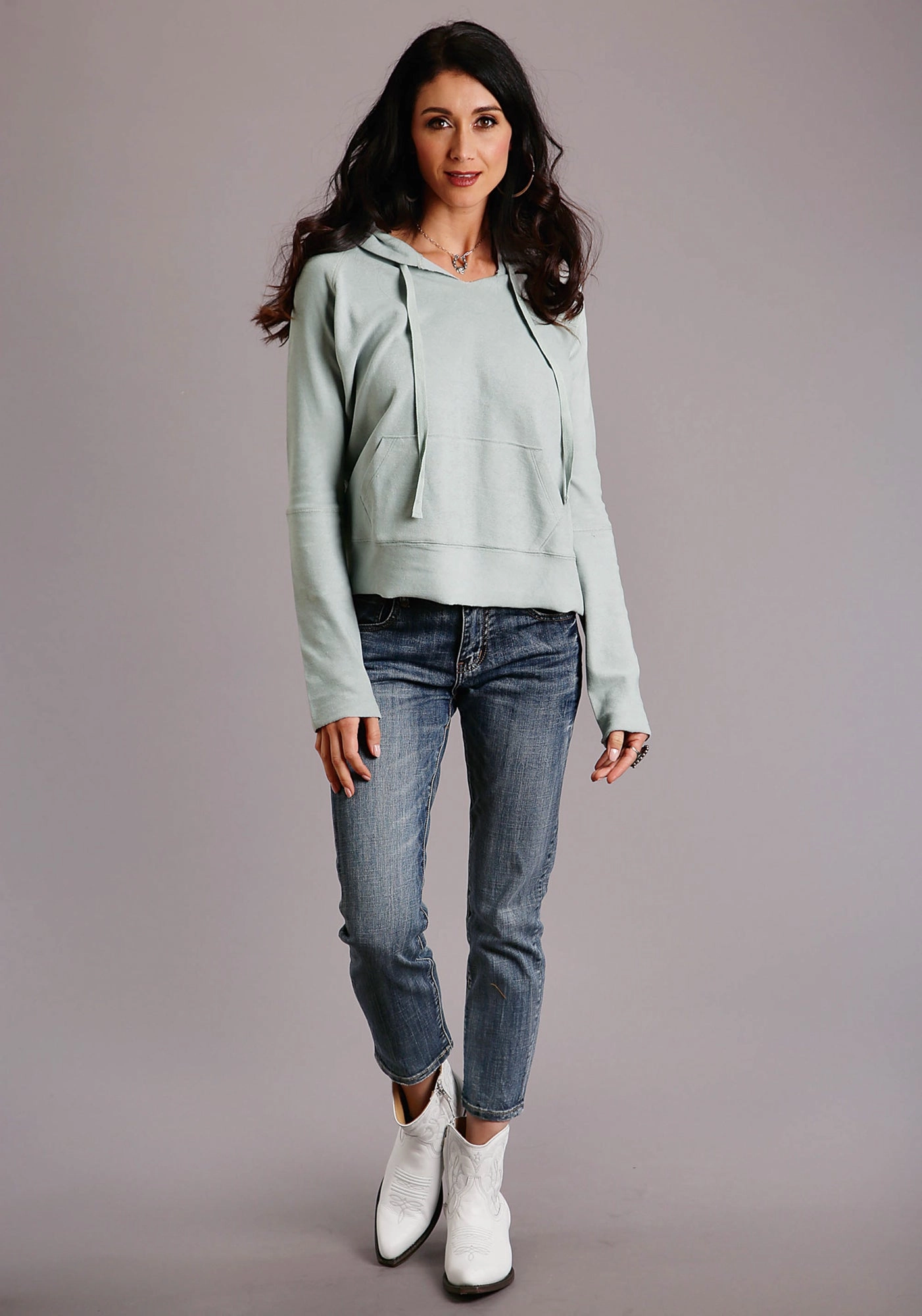 Stetson Womens Seafoam 100% Cotton Twill Ties Hoodie Versatile Layering Piece Casual Warmth