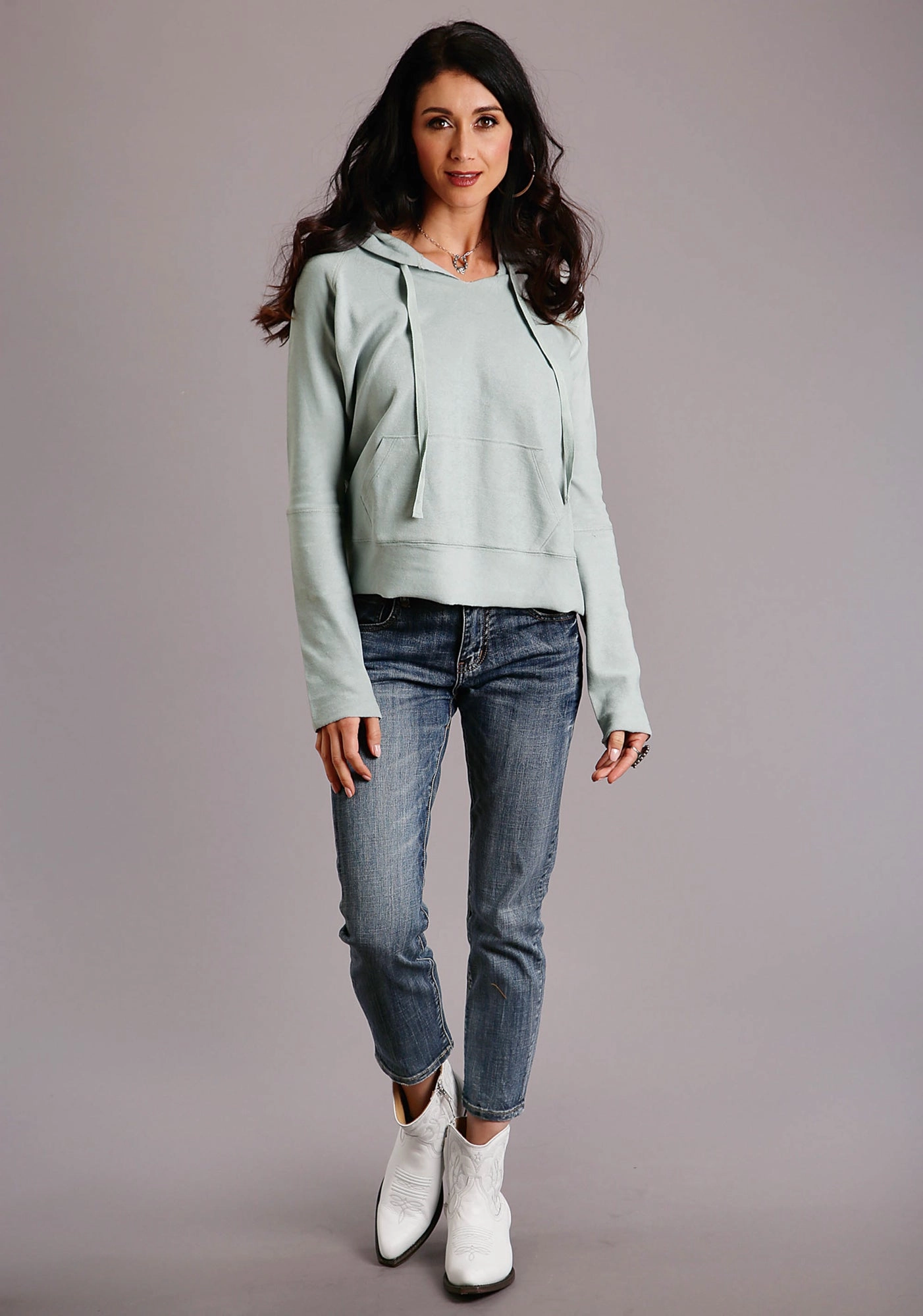 Chilly Layer Stetson Womens Seafoam 100% Cotton Twill Ties Hoodie