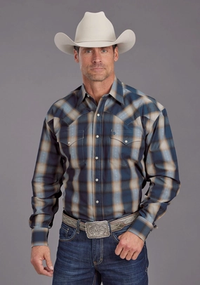 Versatile Clothing Easy Care Material Stetson Mens Vintage Blue Dobby Blue 100% Cotton L/S Shirt