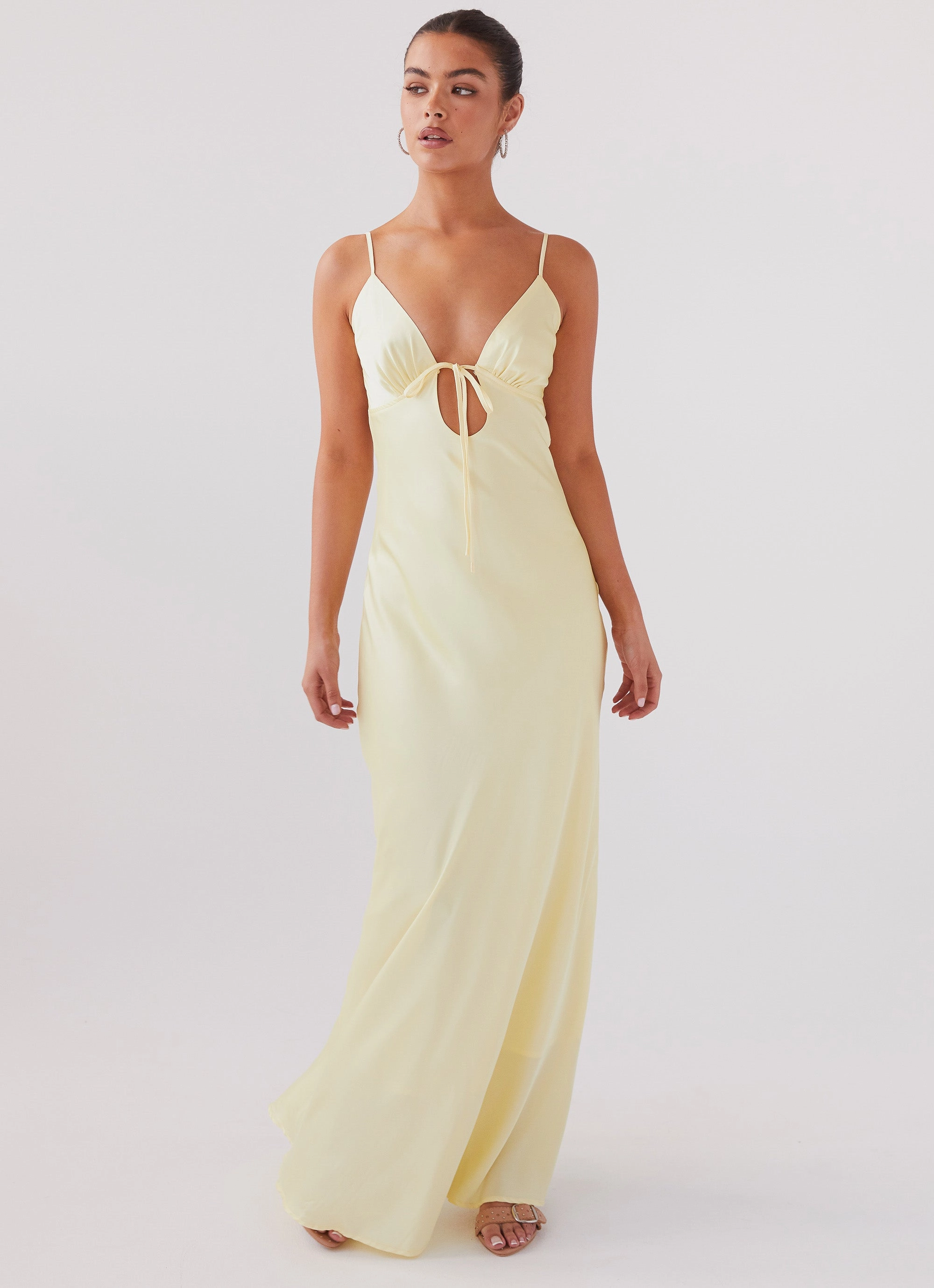 Timeless Line Flora Satin Maxi Dress - Lemon