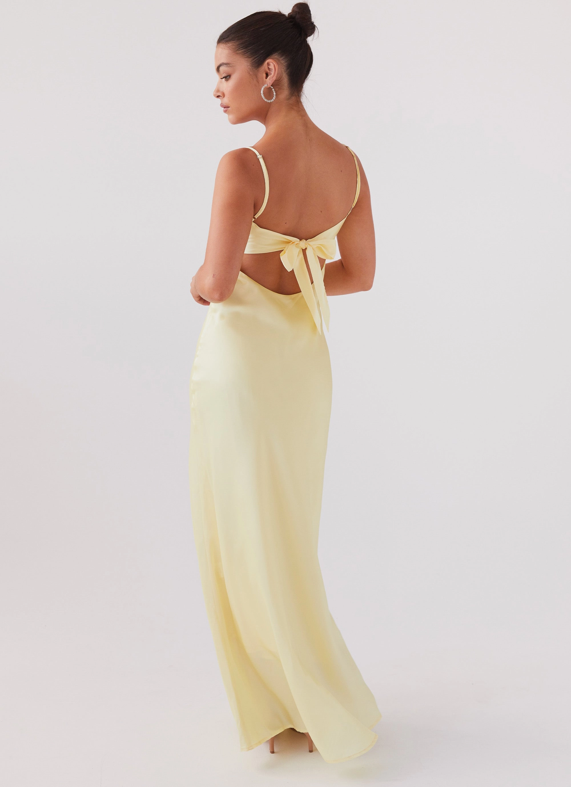 Minimalist Look Flexible Mood Flora Satin Maxi Dress - Lemon