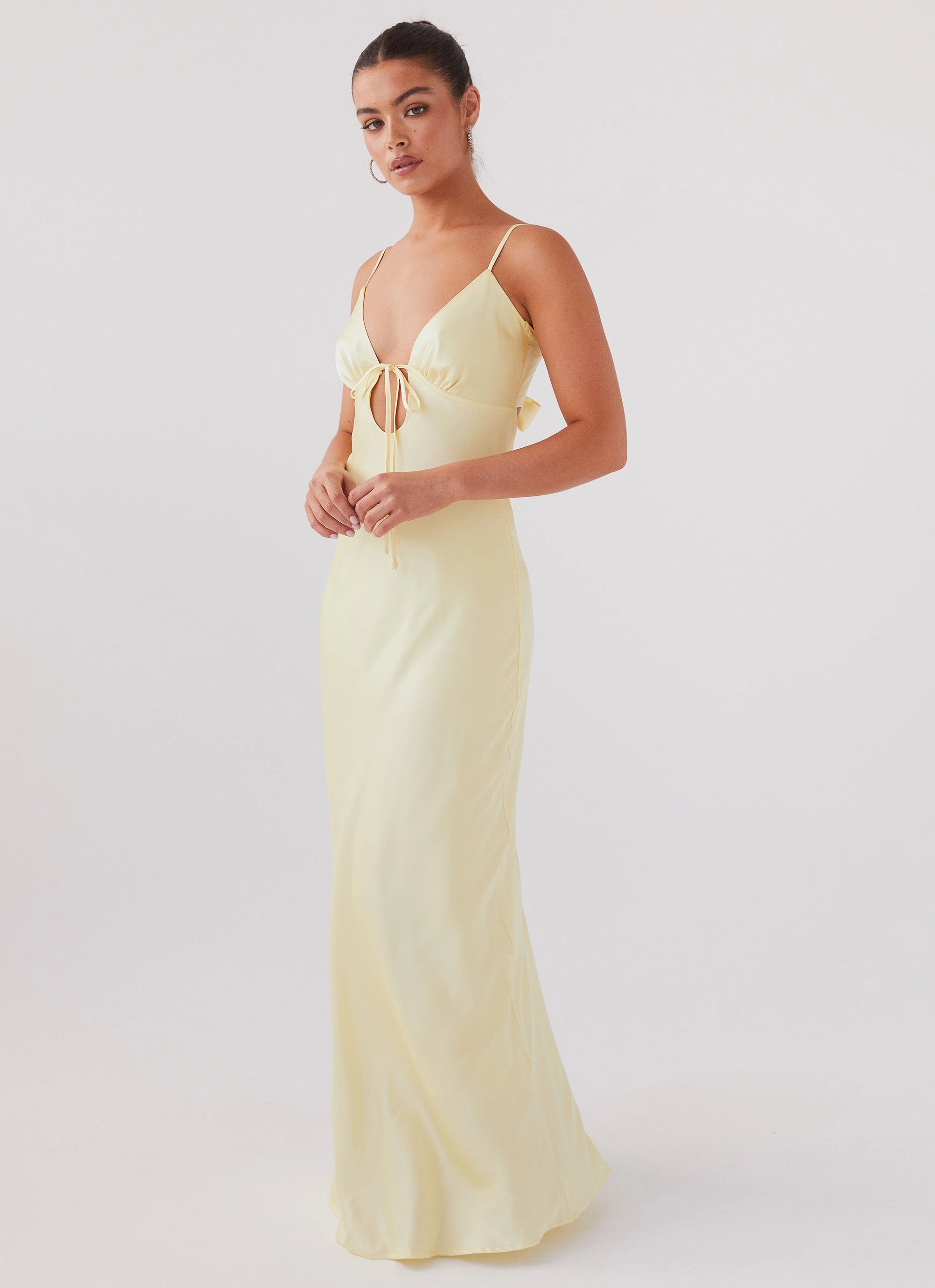 Daily Confidence Trendy Wearable Flora Satin Maxi Dress - Lemon