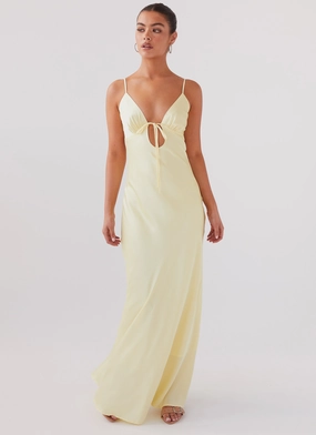 Timeless Line Flora Satin Maxi Dress - Lemon