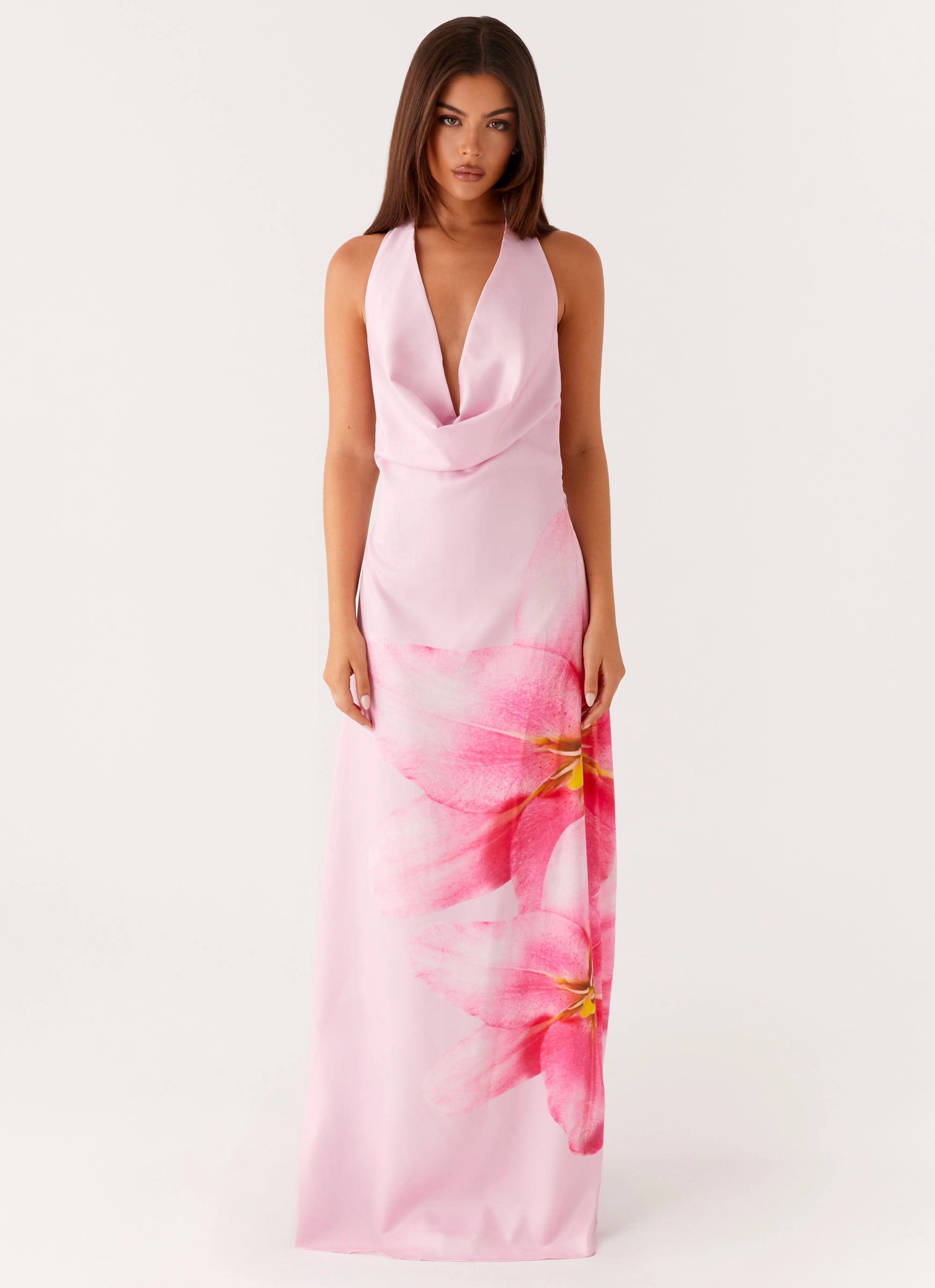 City Layer Grass Soft Bryony Cowl Maxi Dress - Pink