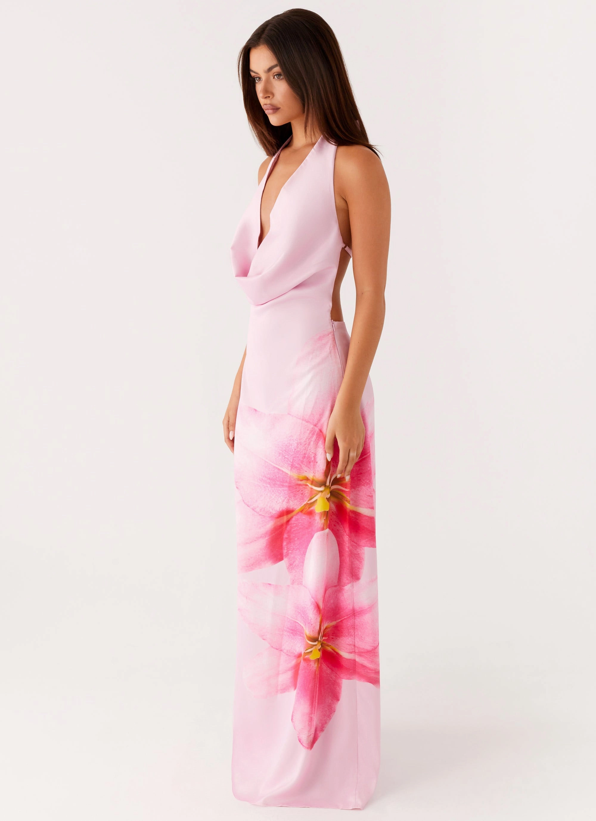 petite size Playful and flirty dress Bryony Cowl Maxi Dress - Pink