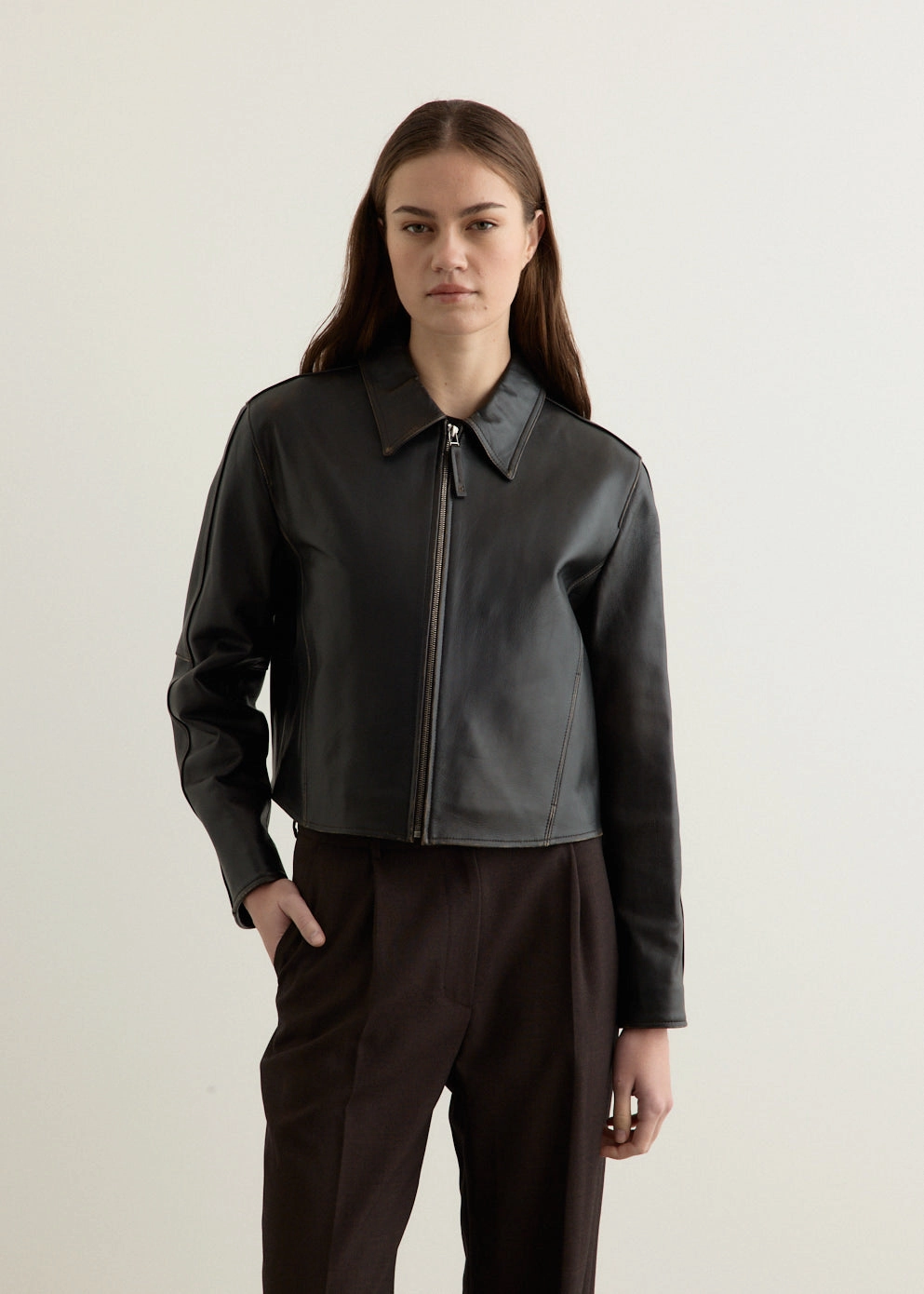 Layered construction Real Leather Jacket