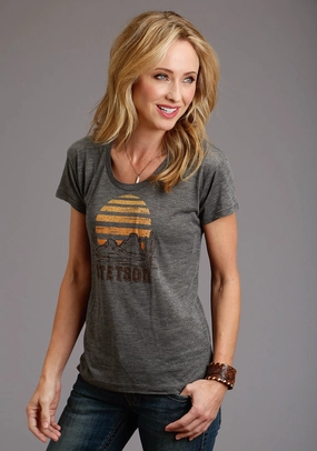 Stetson Womens Grey Poly/Rayon Cactus/Sunset S/S T-Shirt Bold Graphics shopping spree