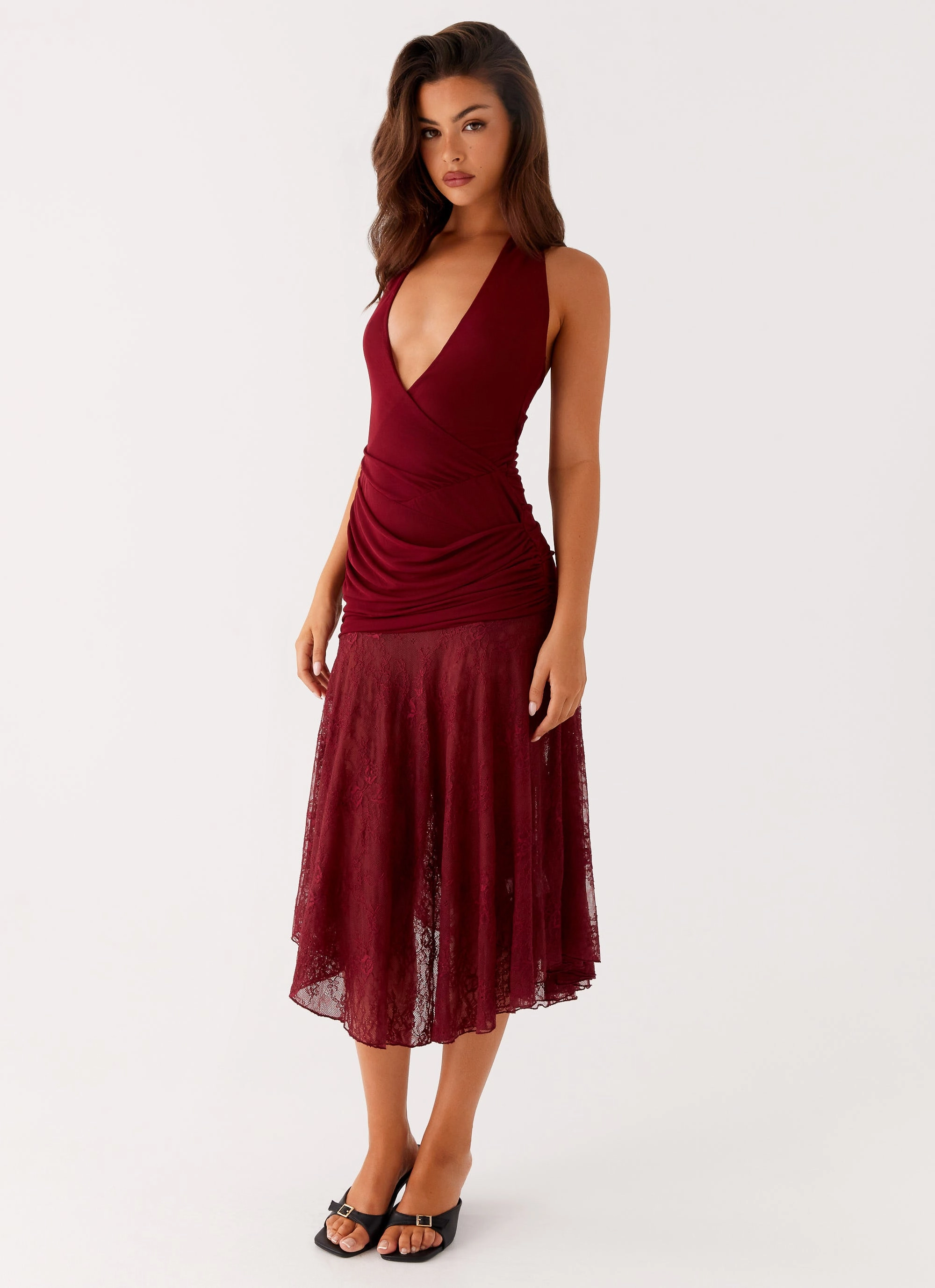 Burnout Midi Dress - Maroon Classic Movement Day Fit