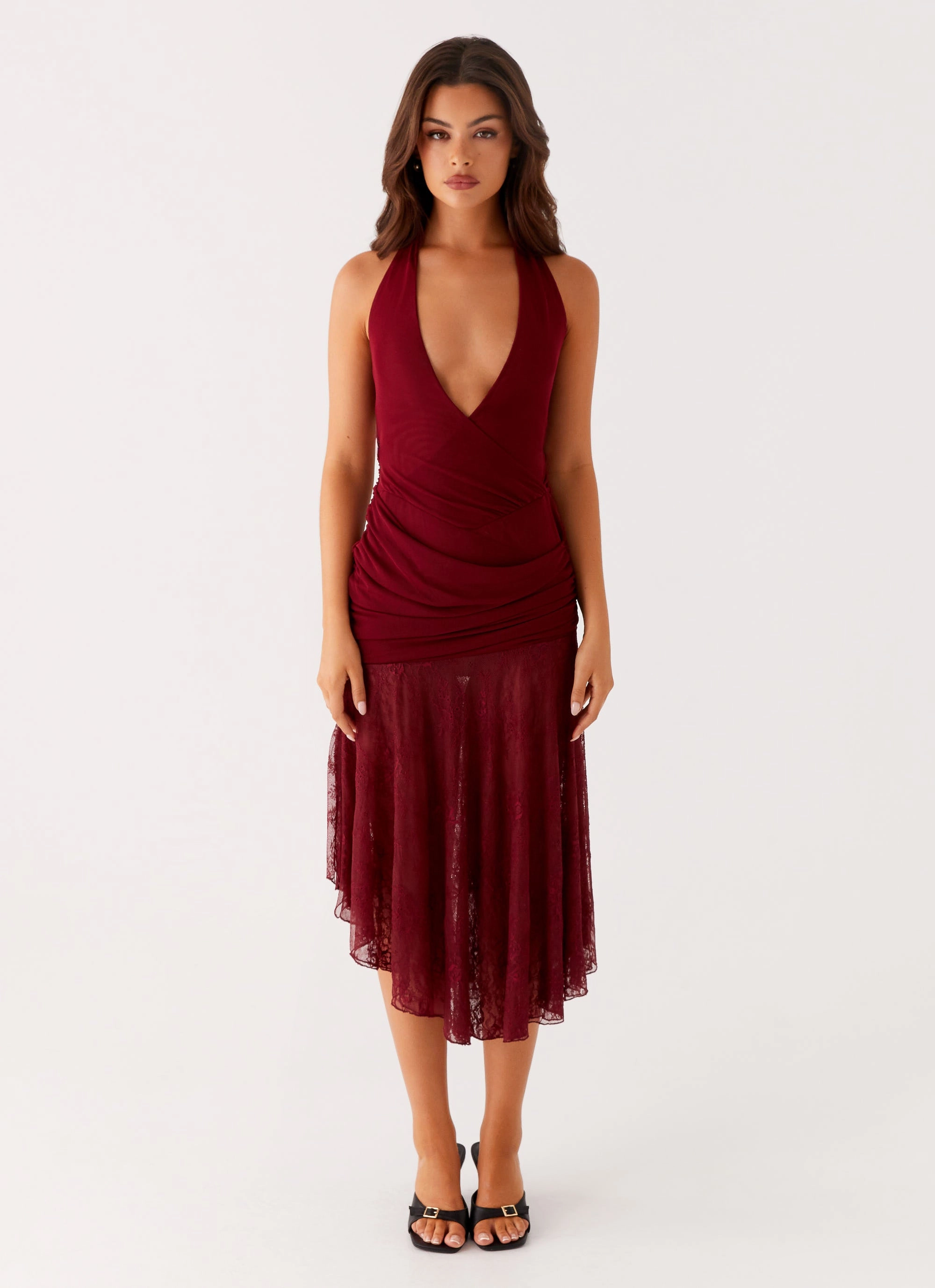 Urban Ease Burnout Midi Dress - Maroon