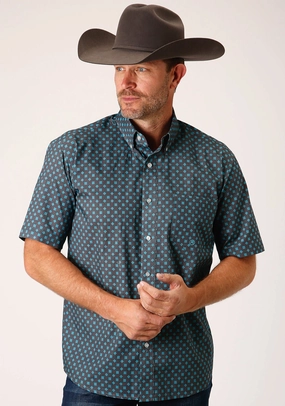 Roper Mens Grey 100% Cotton Cottage Foulard BD S/S 1 Pkt Shirt Layering Piece color block