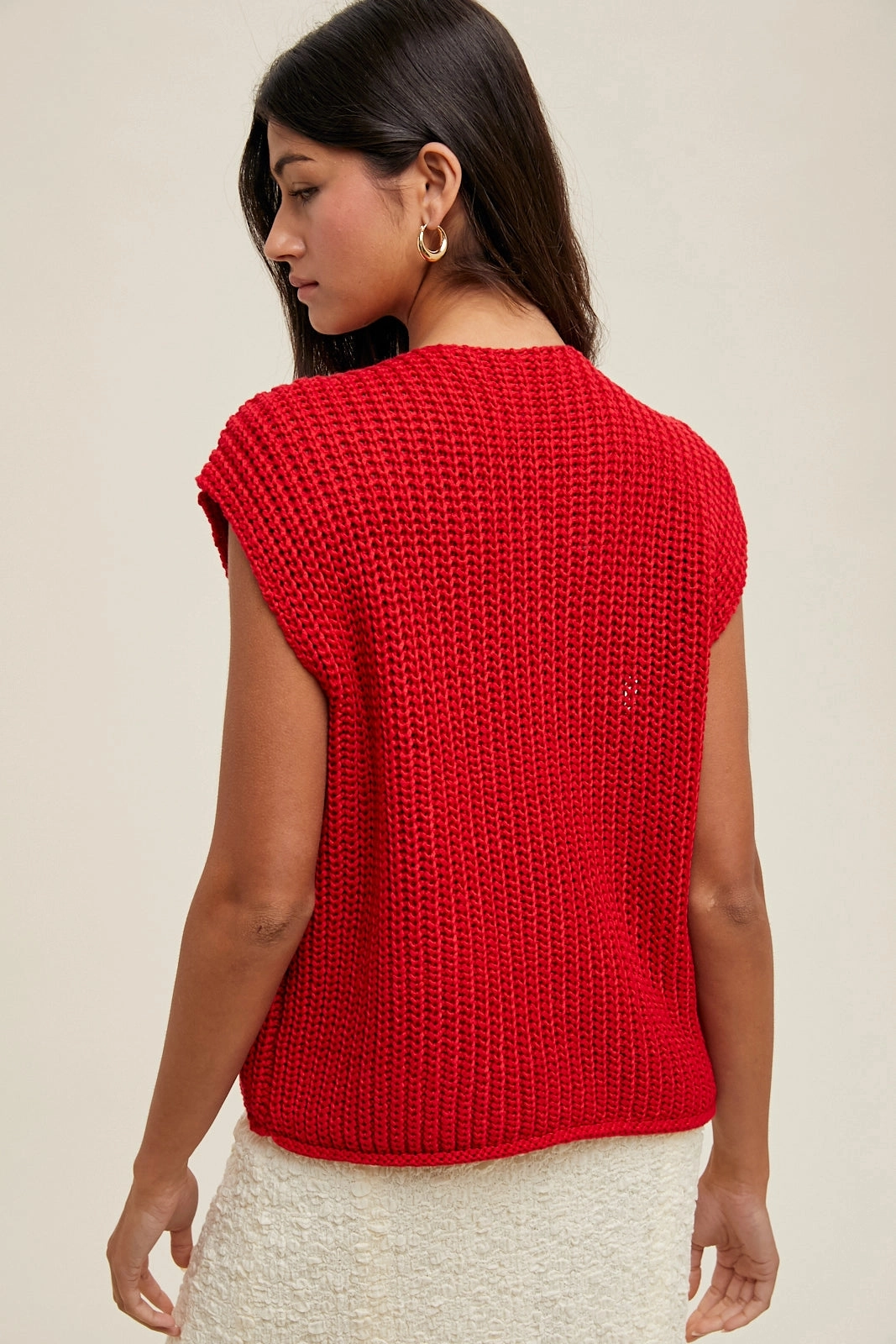 Button Up Sweater Vest - Red Soft and Stylish Soft and Warm