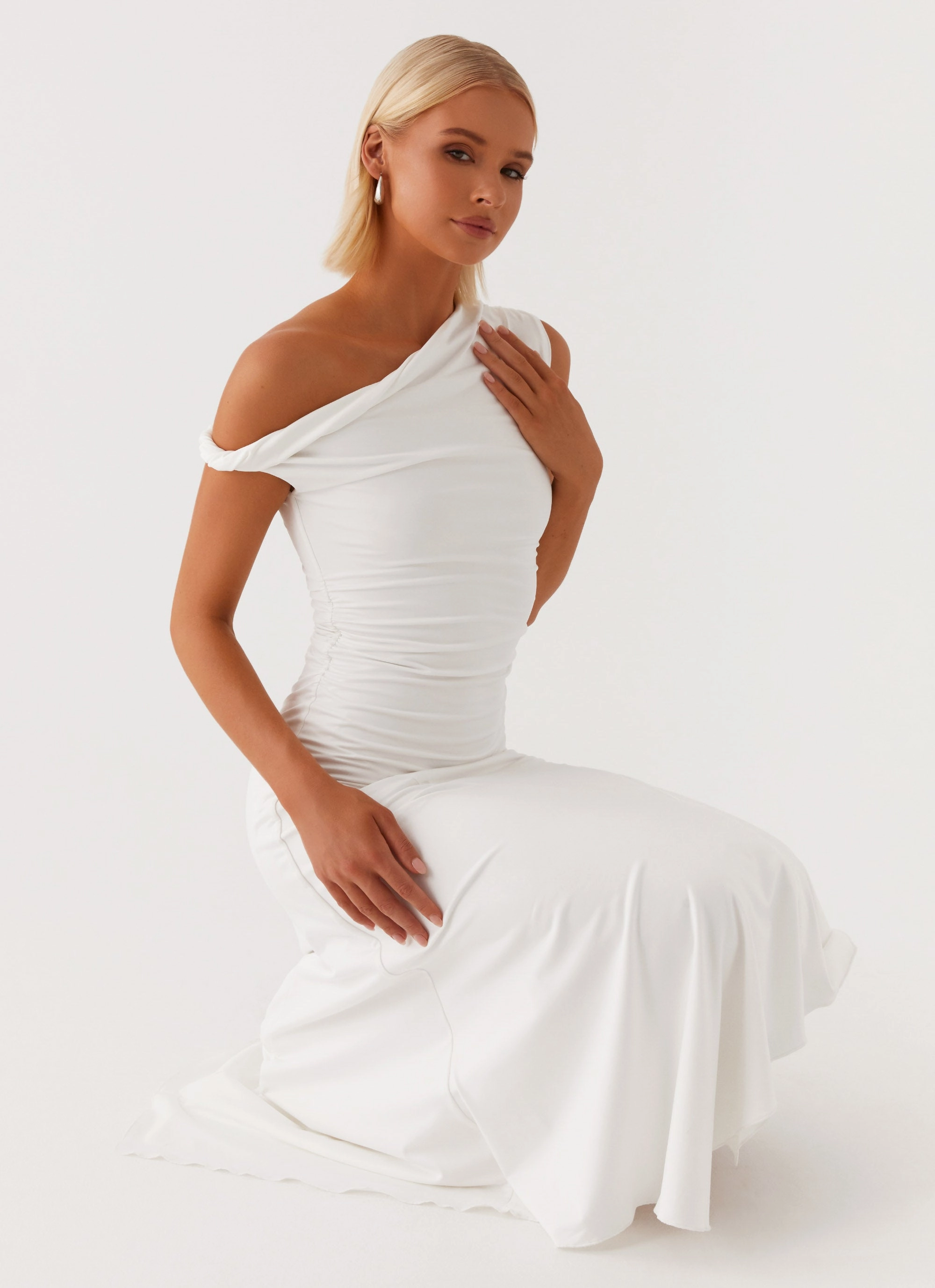 Tiered-Skirt Byron Midi Dress - White