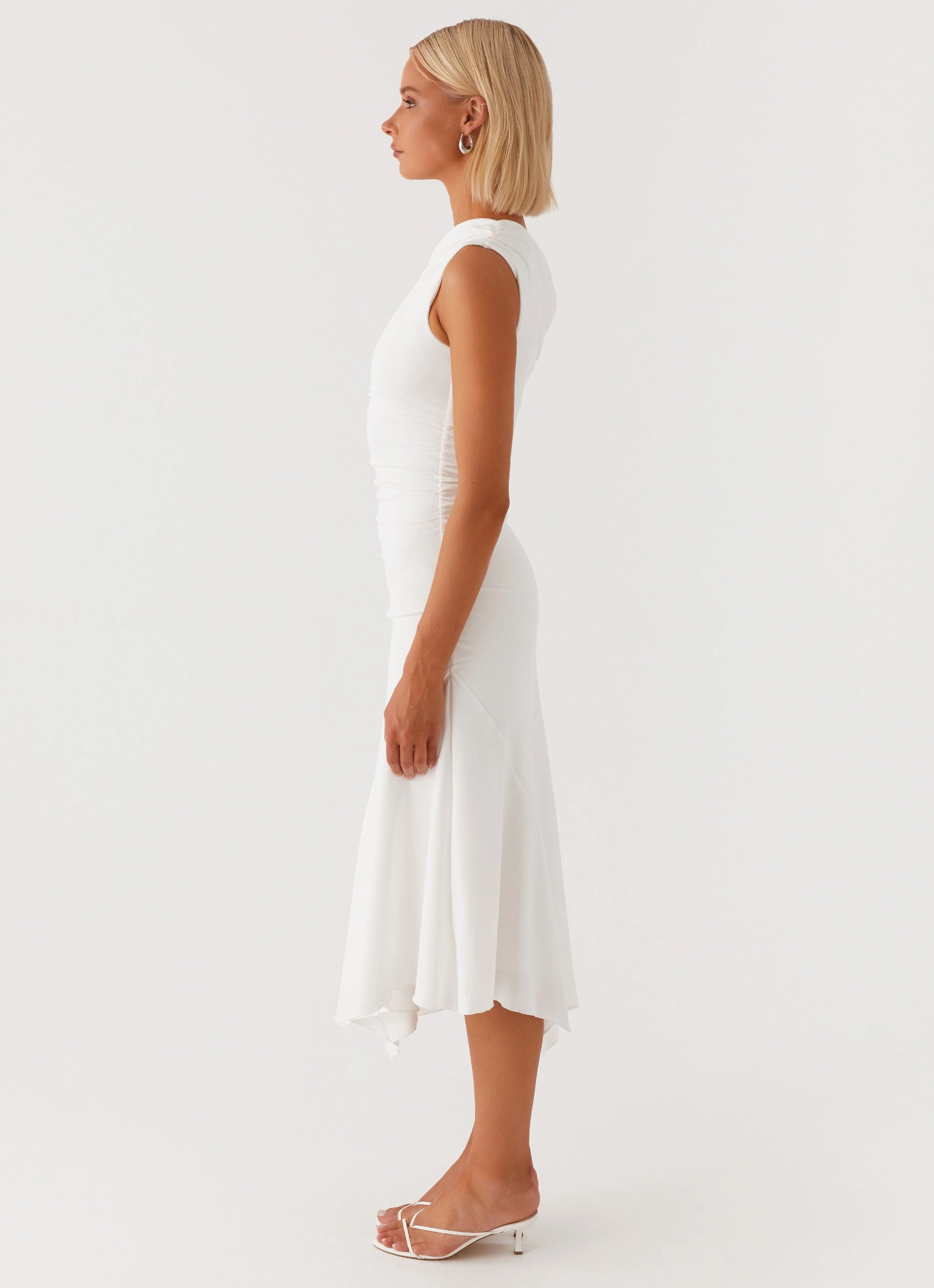 Byron Midi Dress - White Pocket-Detail