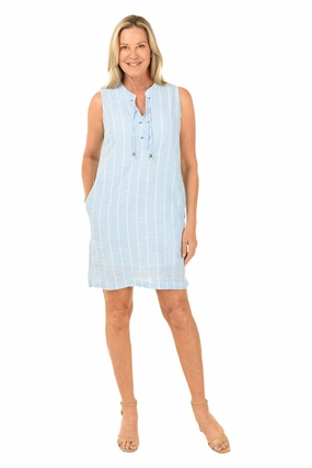 Cabana Stripe Sleeveless Lace-Up Dress Sheer Panel