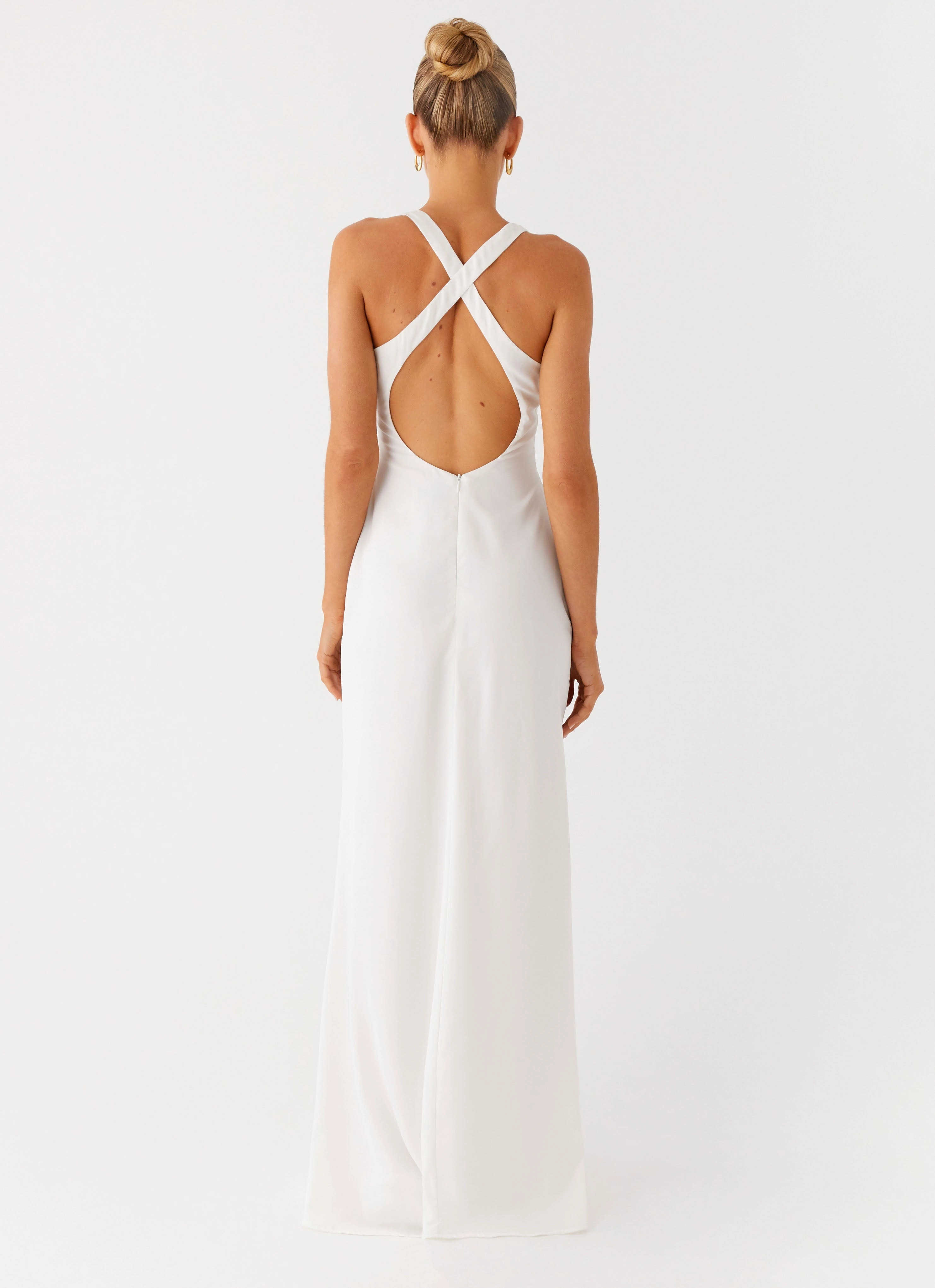 Desi Halterneck Maxi Dress - White Cozy Texture Statement-Piece