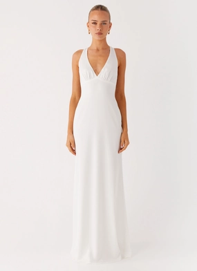 Pocket-Detail Desi Halterneck Maxi Dress - White
