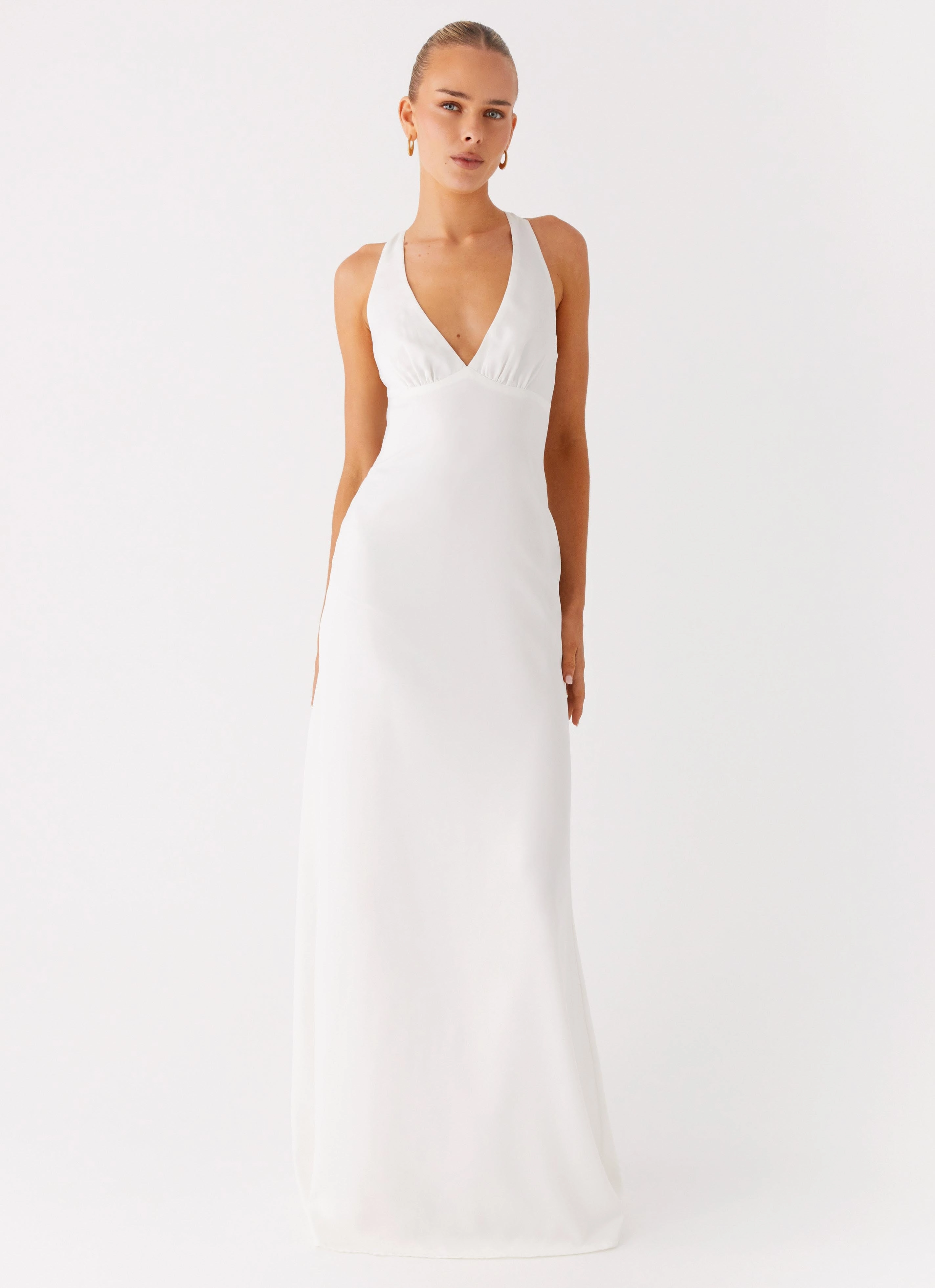 Social Charm Airy Fabric Desi Halterneck Maxi Dress - White