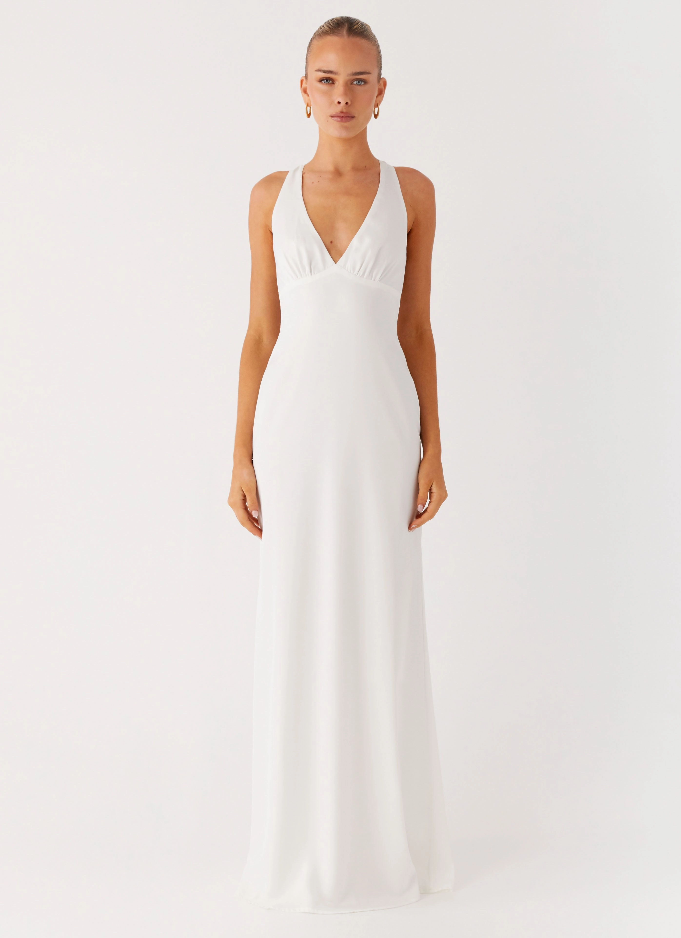 Pocket-Detail Desi Halterneck Maxi Dress - White
