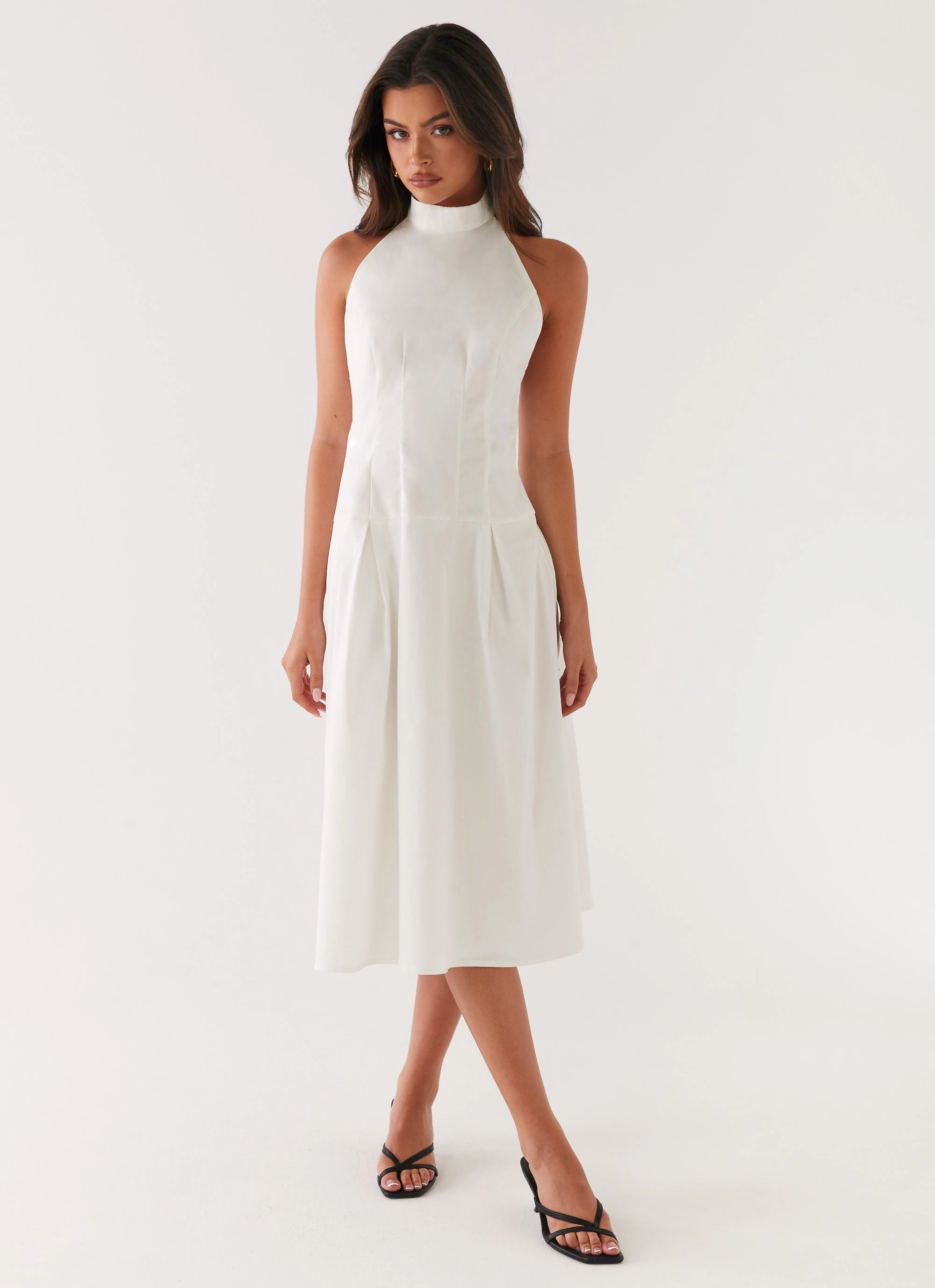 Calla Halter Midi Dress - White Edge Shape