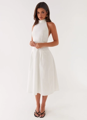 Calla Halter Midi Dress - White Lightweight Feel