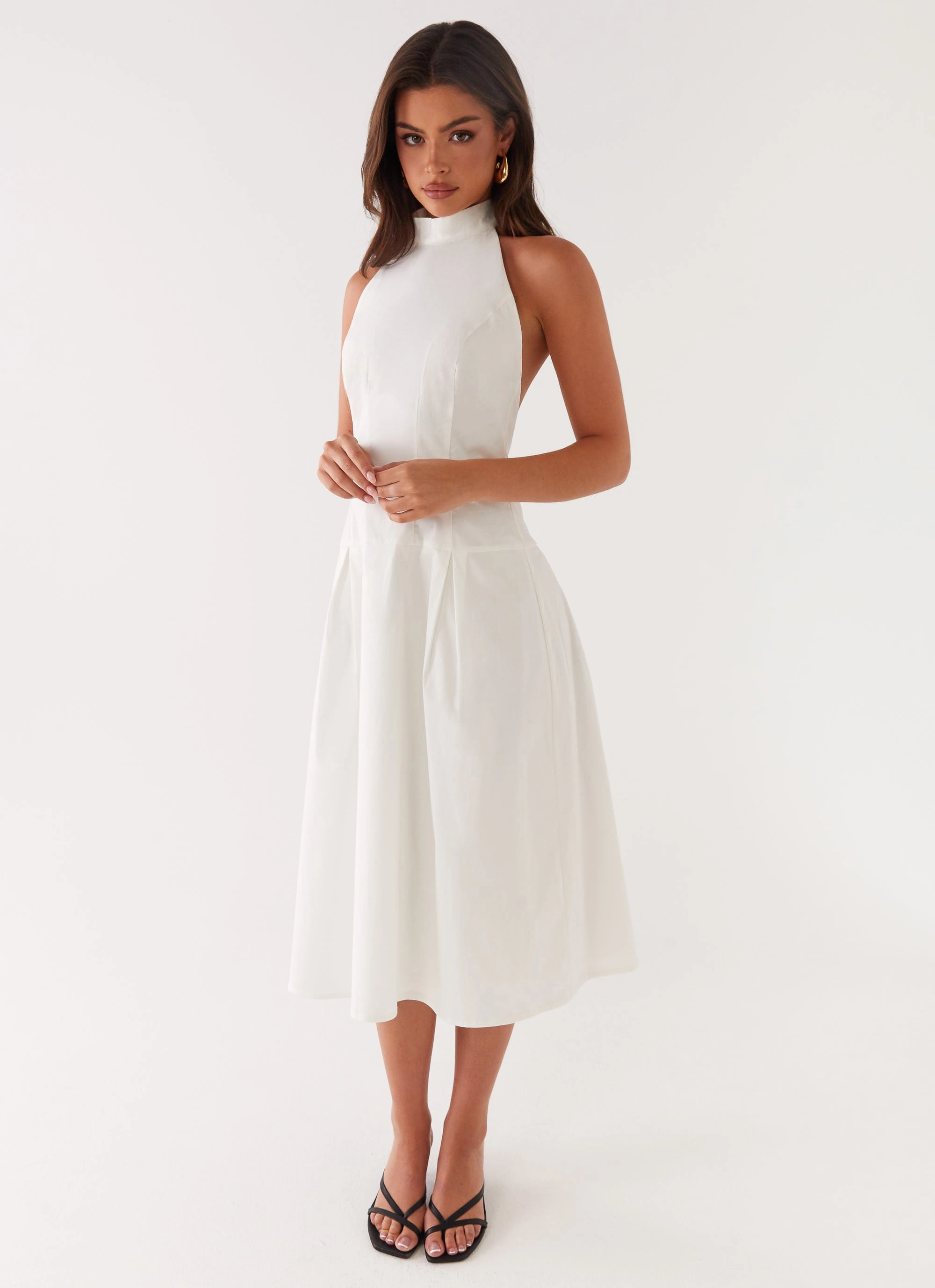 Calla Halter Midi Dress - White Lightweight Feel