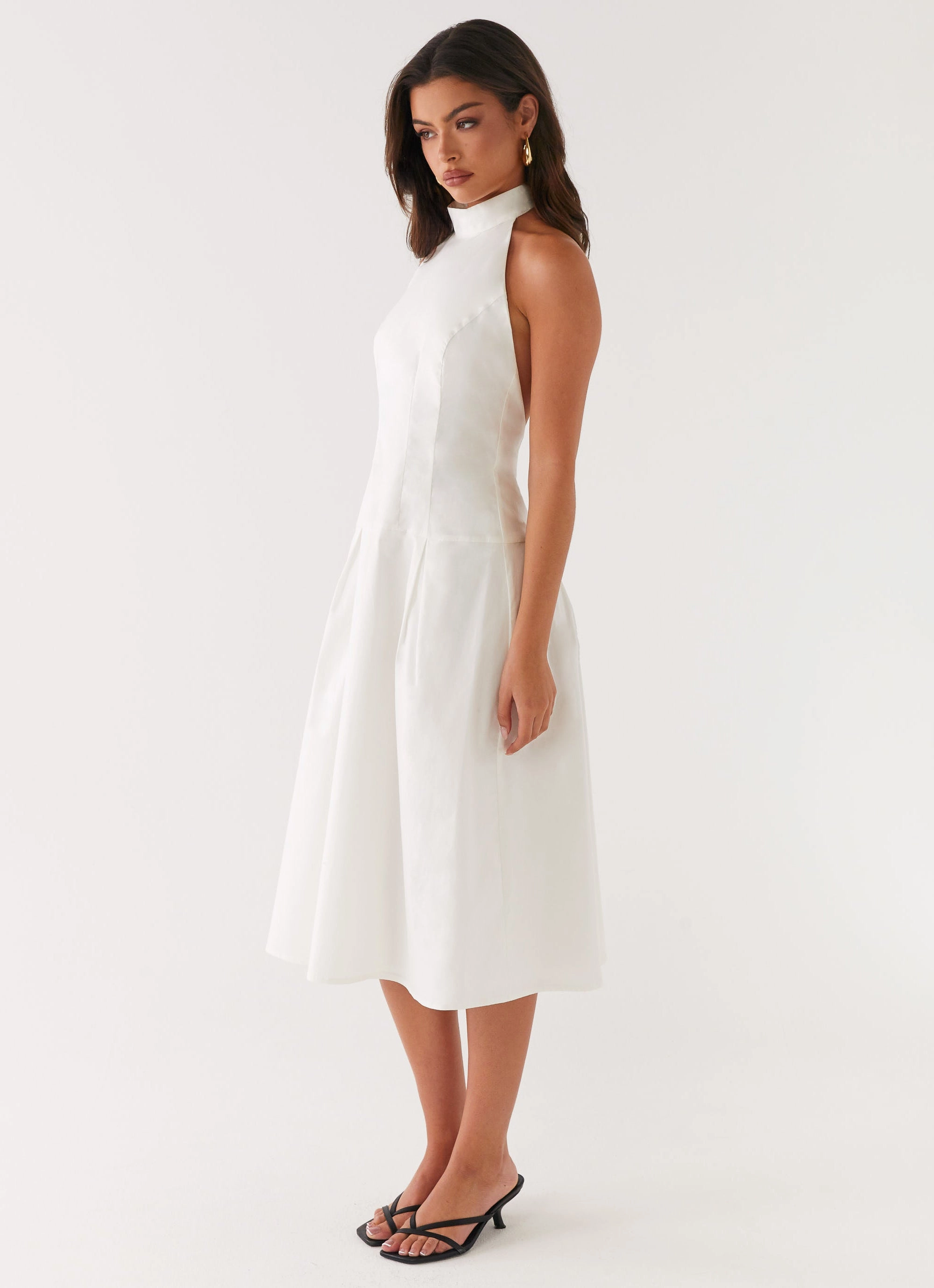 Flattering Shape Wear Calla Halter Midi Dress - White