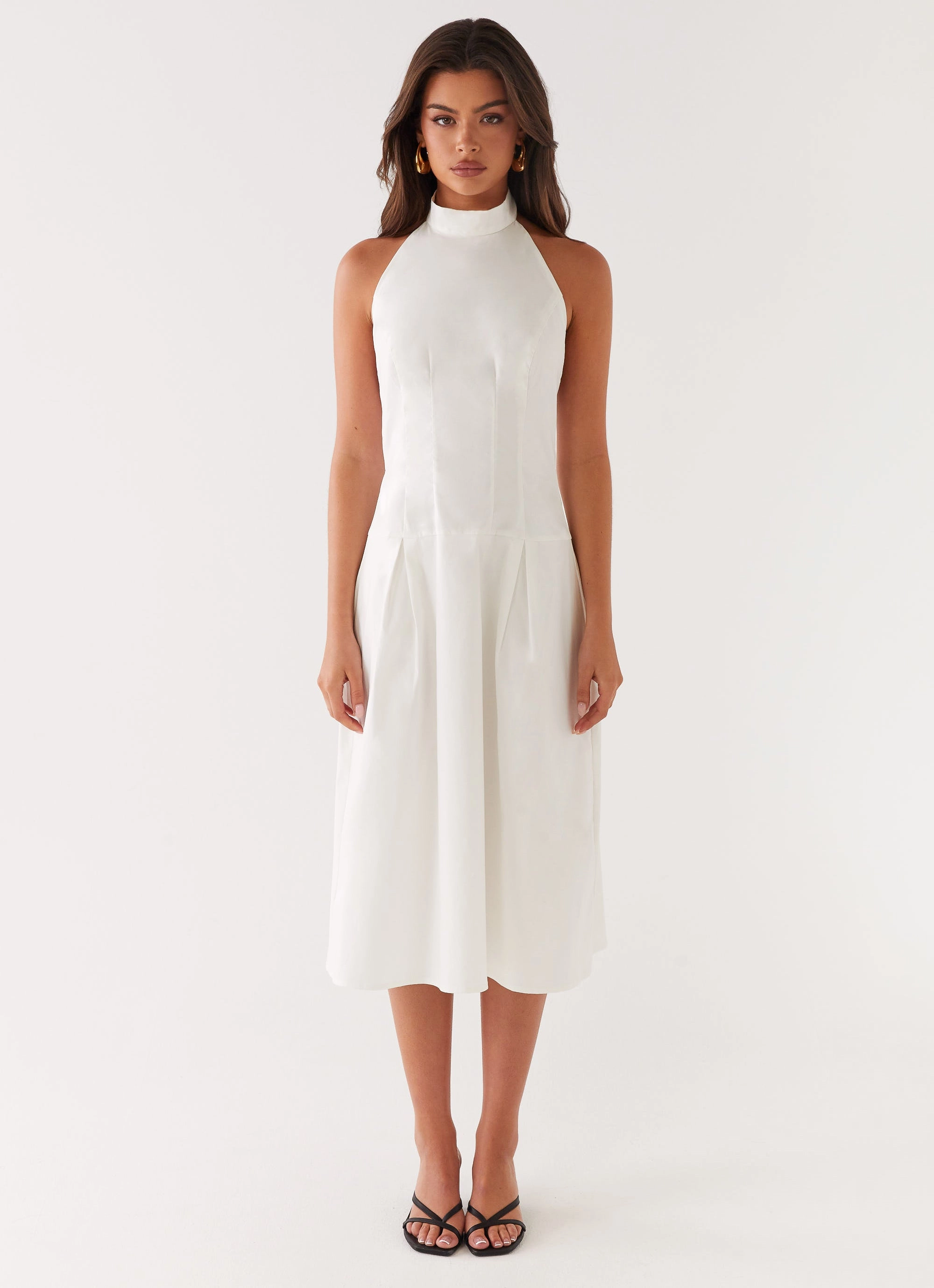Calla Halter Midi Dress - White soft look