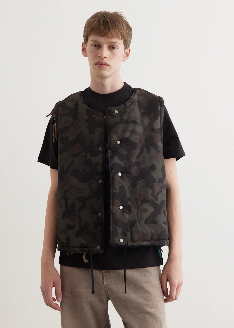 Camouflage Reversible Knit Vest Snap Closure System Snow Block