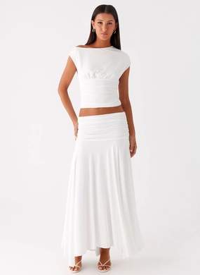 Edgy Look Machine washable Liana Ruched Maxi Skirt - White