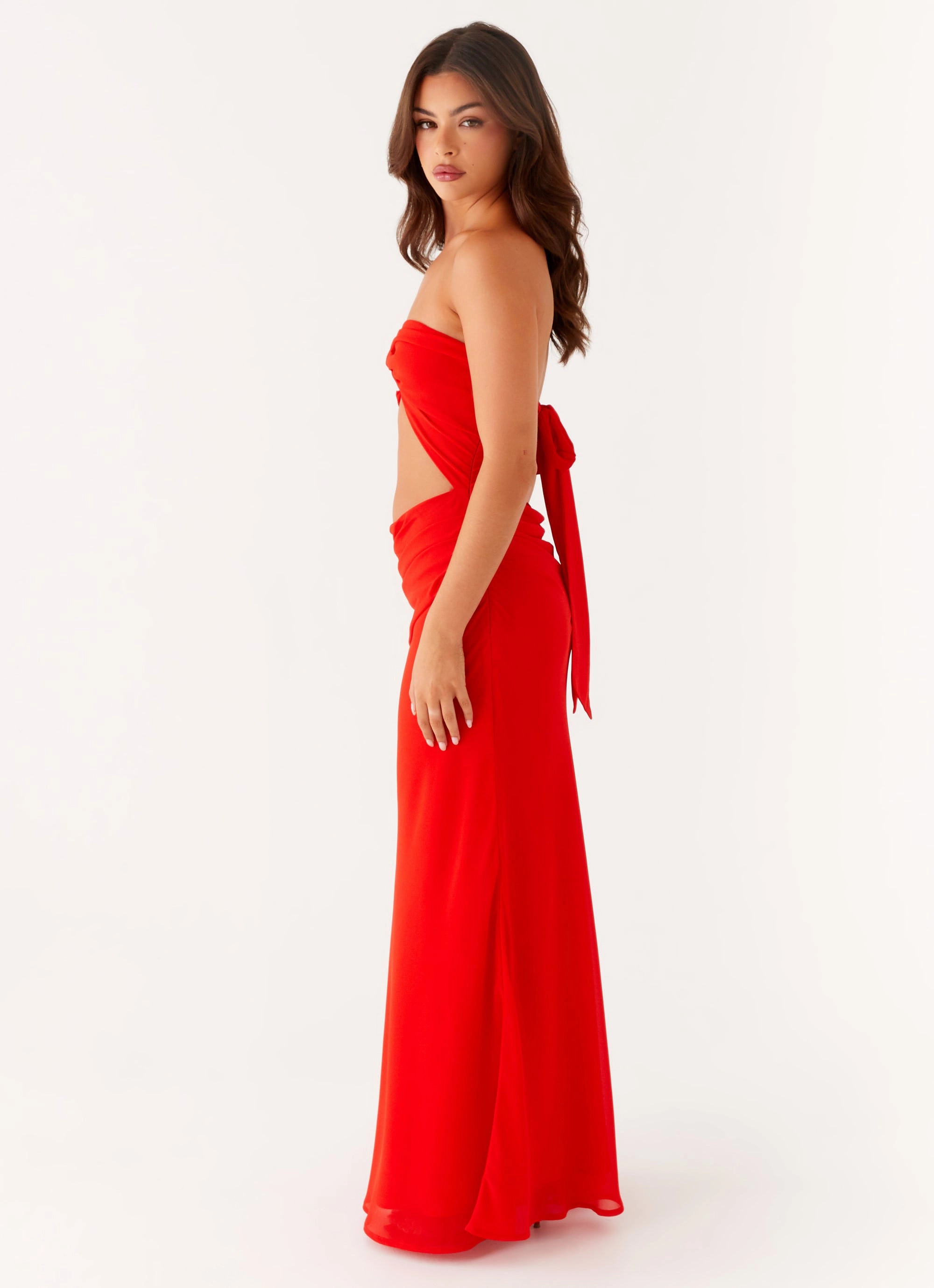 Contrast-Panel Carla Maxi Dress - Red