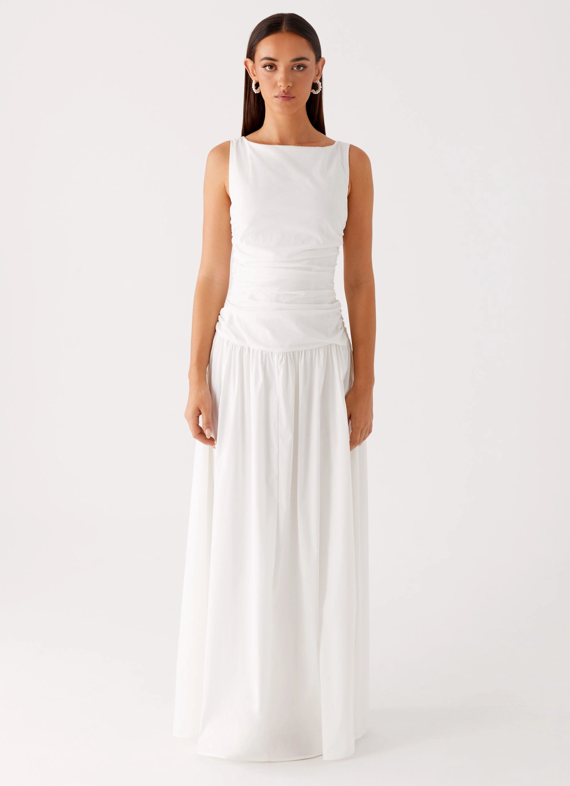 Carmel High Neck Maxi Dress - White Layered Texture