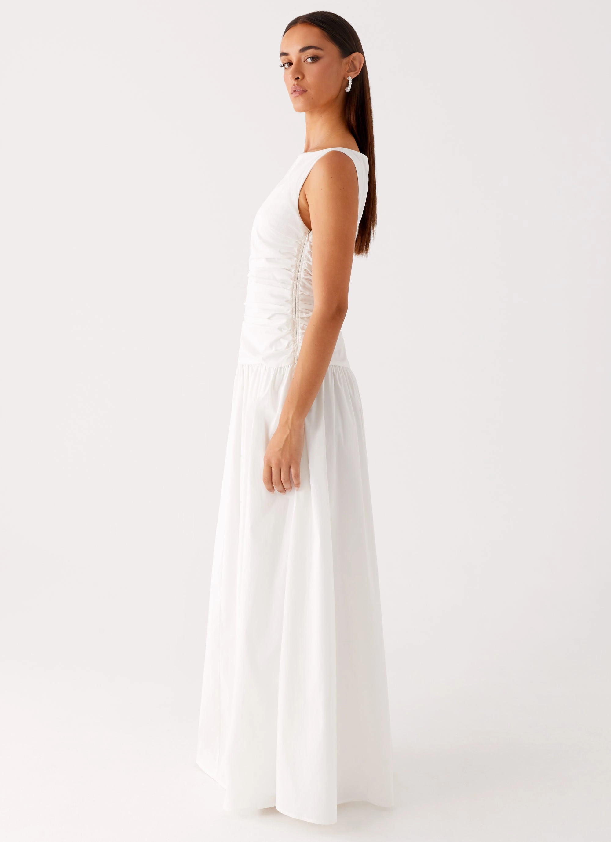 Carmel High Neck Maxi Dress - White Effortless Comfort