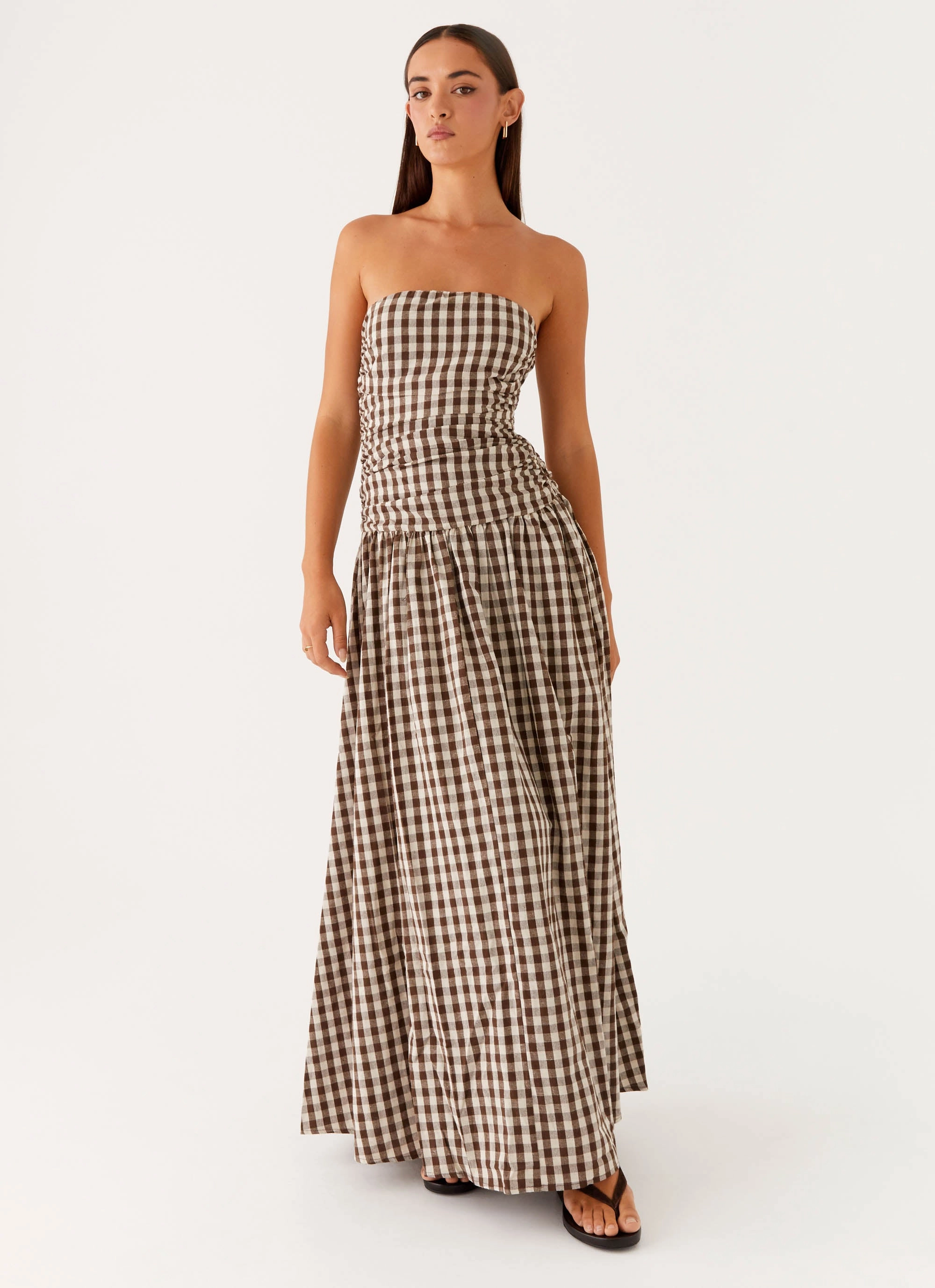 Carmel Maxi Dress - Brown Gingham Knit Warm