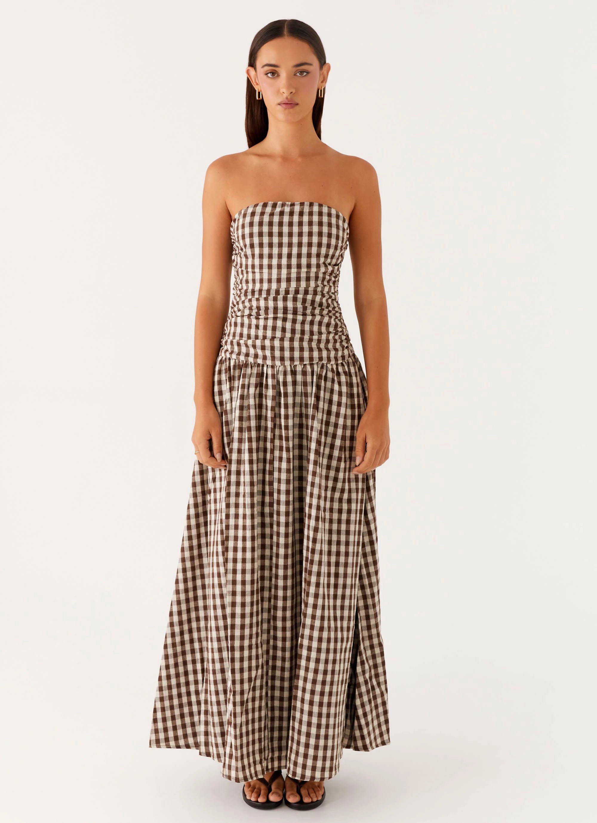 Cool Finish Office Glam Carmel Maxi Dress - Brown Gingham