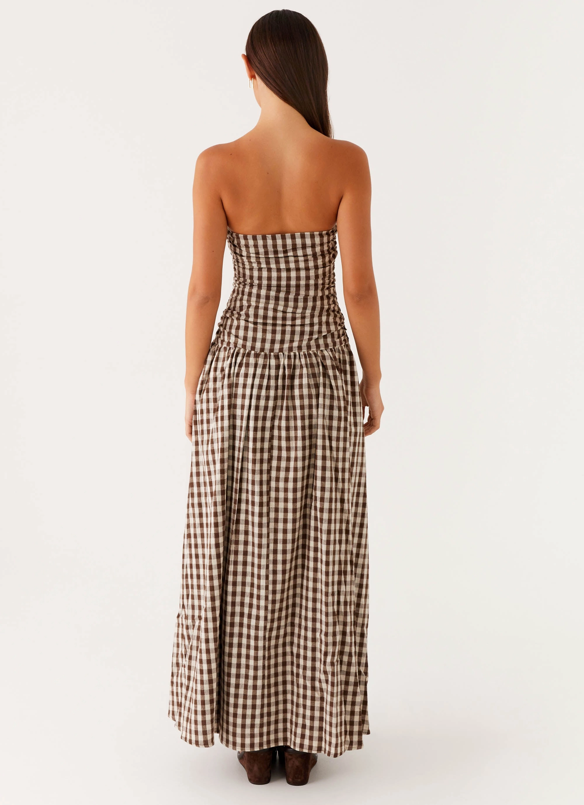 Carmel Maxi Dress - Brown Gingham Formal dinner wear