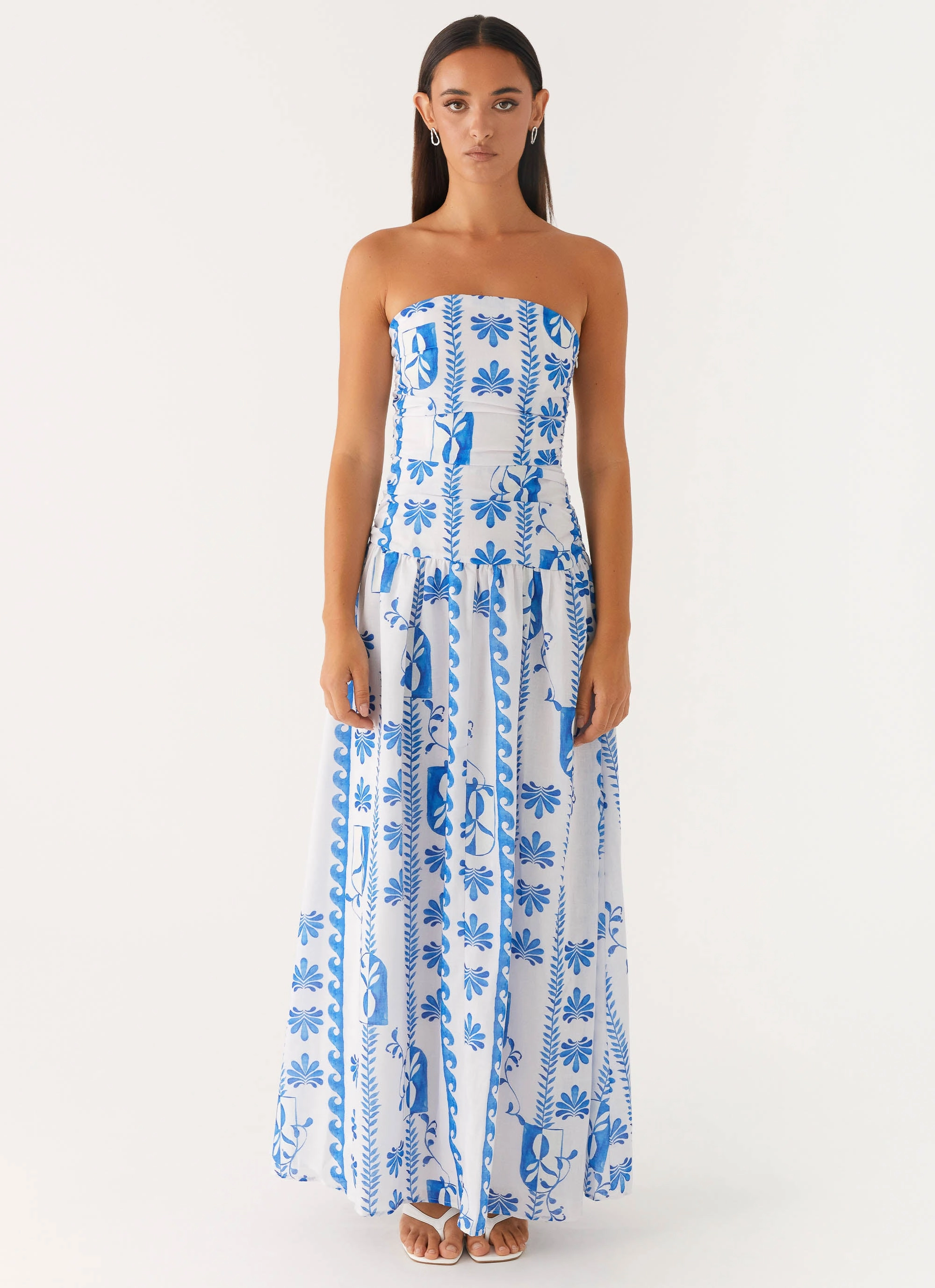 Travel-friendly High Neck Carmel Maxi Dress - Floral Wave