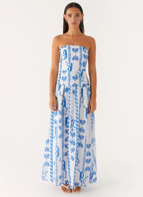 Travel-friendly High Neck Carmel Maxi Dress - Floral Wave