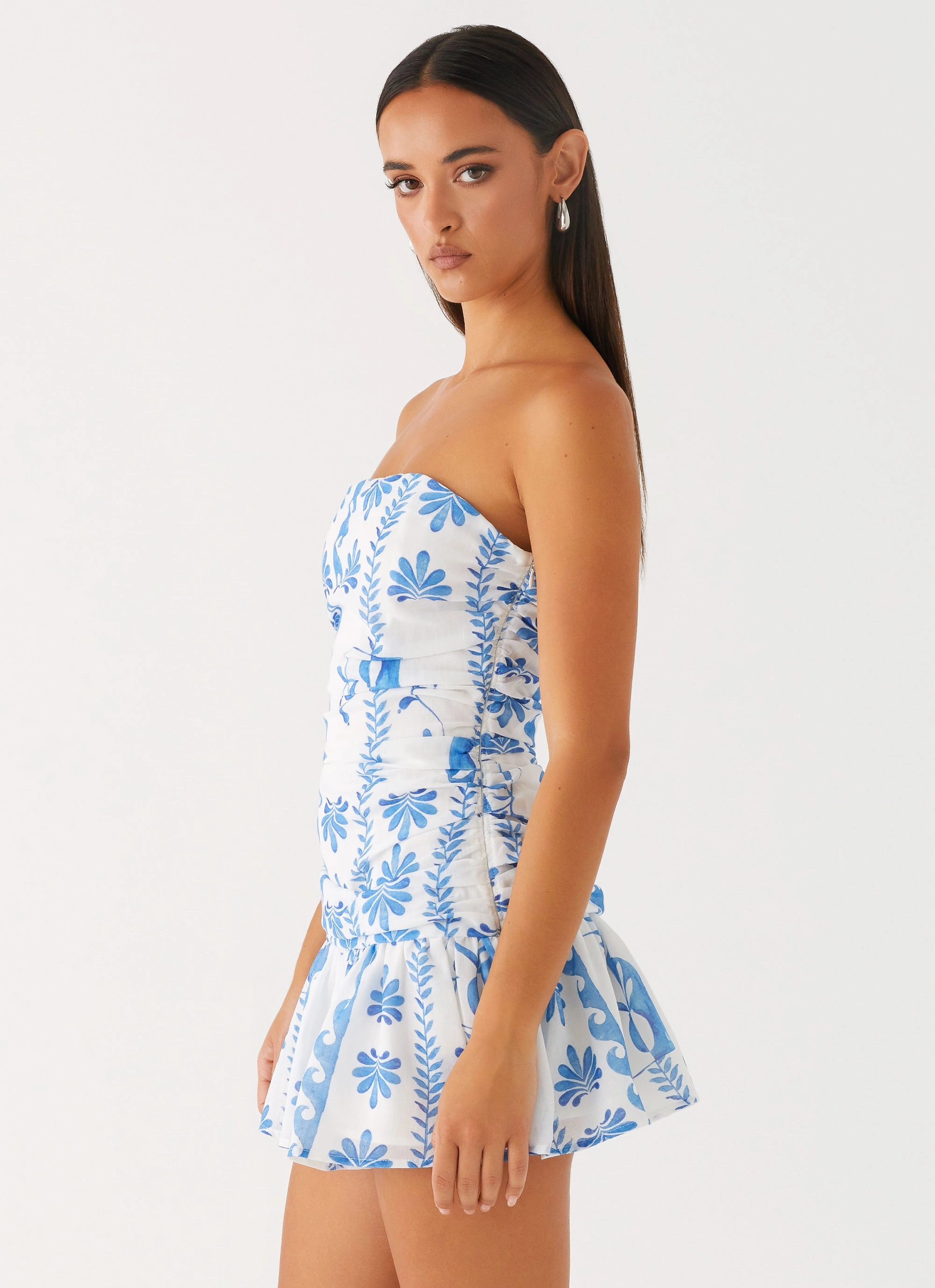 Carmel Mini Dress - Floral Wave Scalloped-Edge