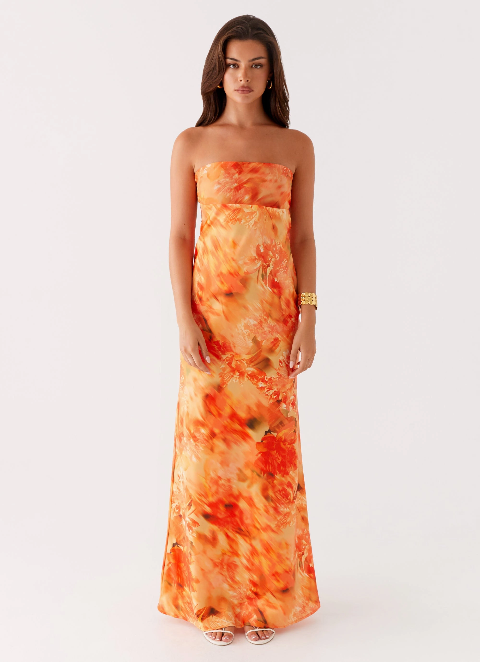Carmen Maxi Dress - Sunset Floral Side Ruching