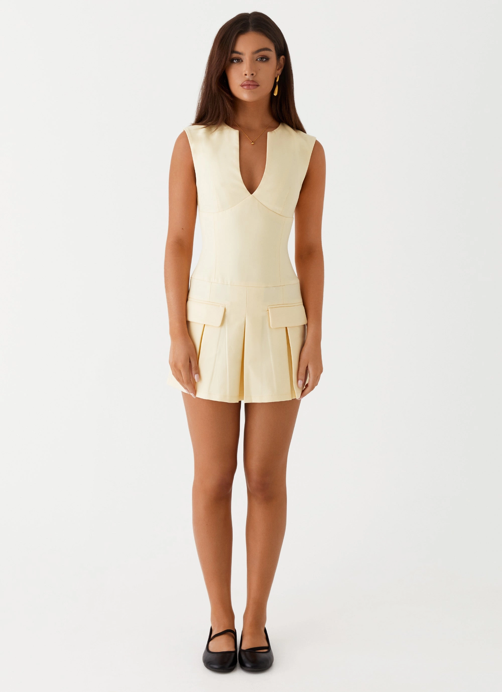 Cassia Mini Dress - Yellow Soft Lines
