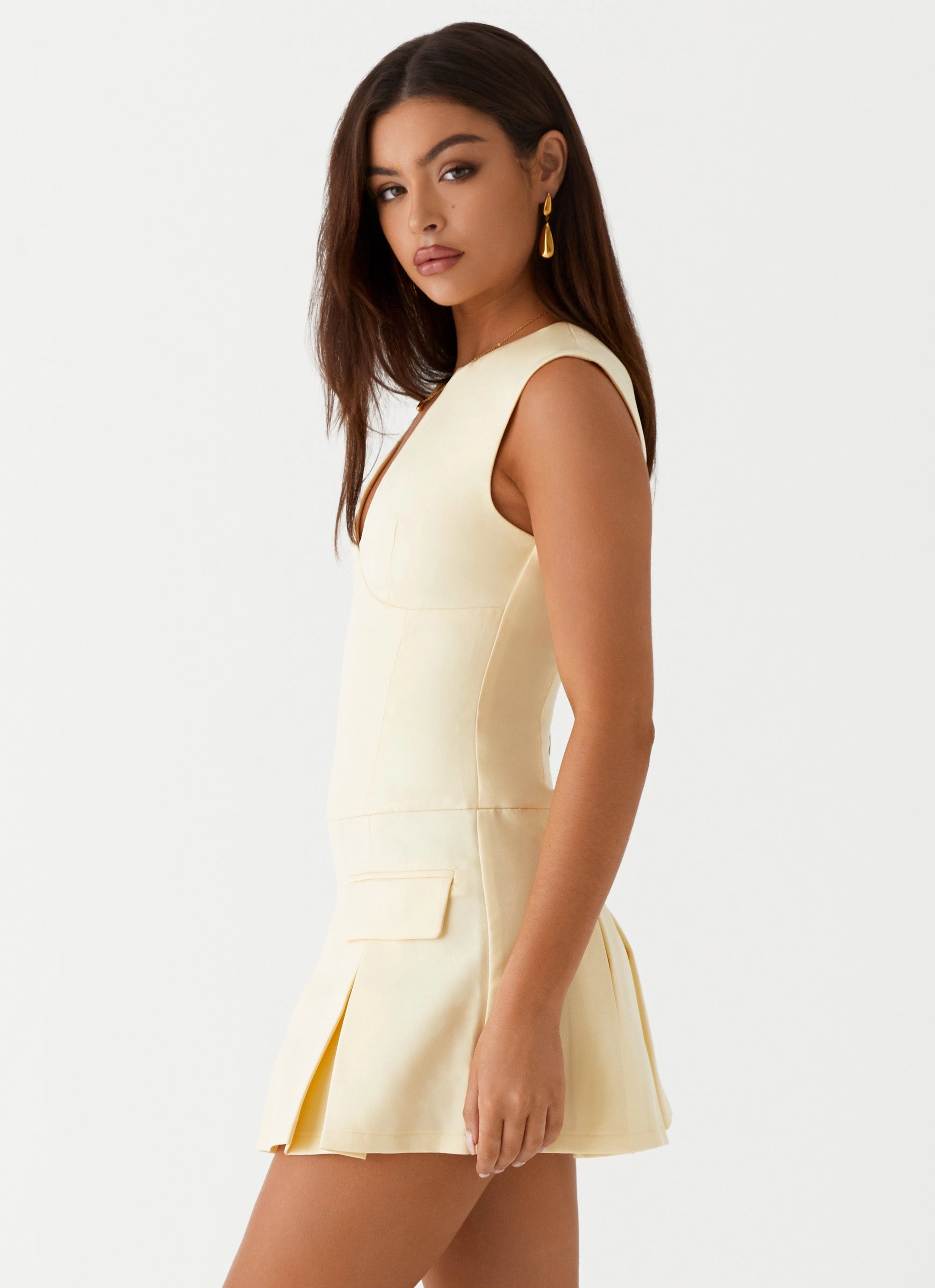 Cassia Mini Dress - Yellow Trendy Silhouette