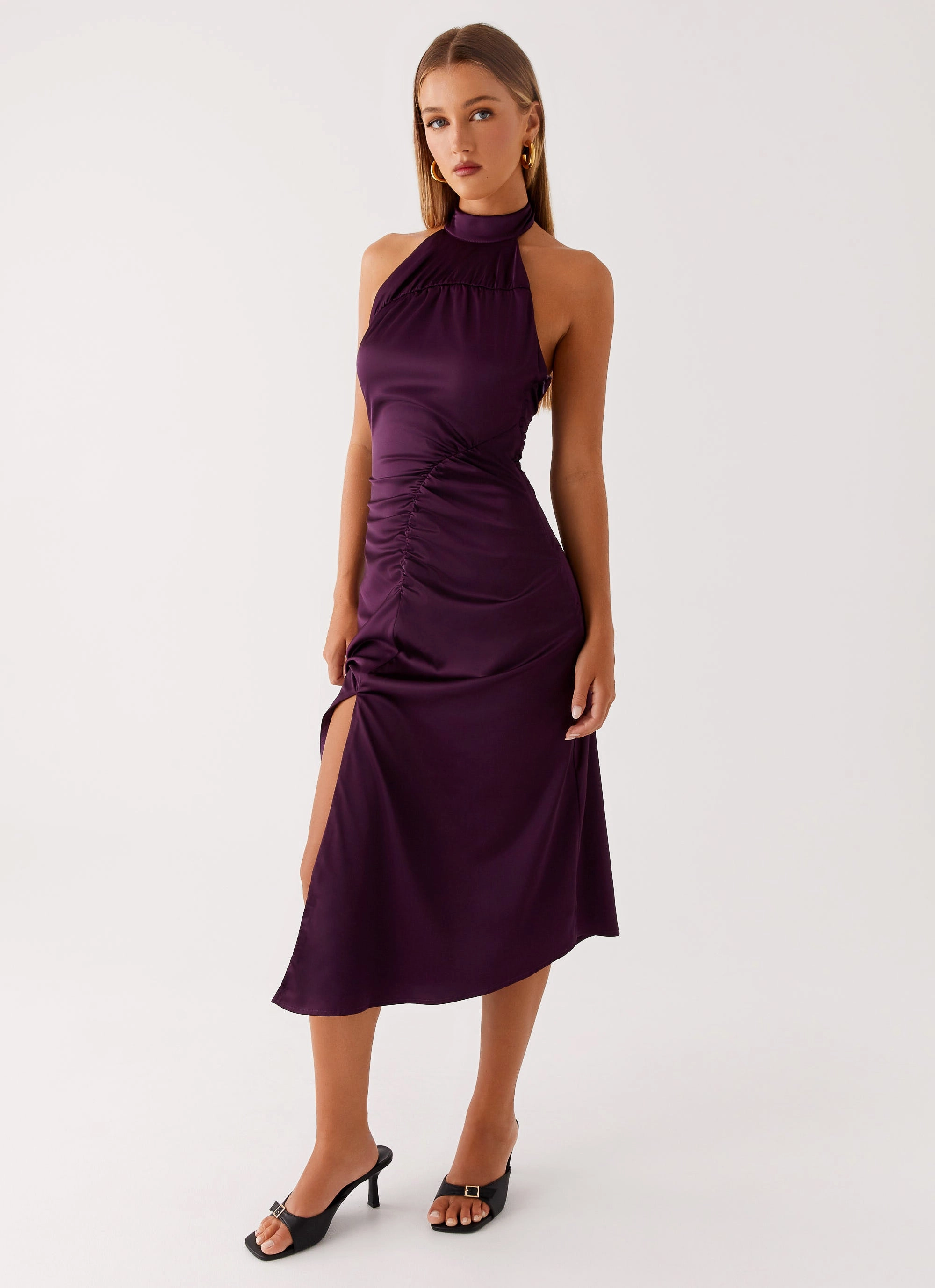 Perfect Style Modern Fit Casta Halterneck Midi Dress - Plum