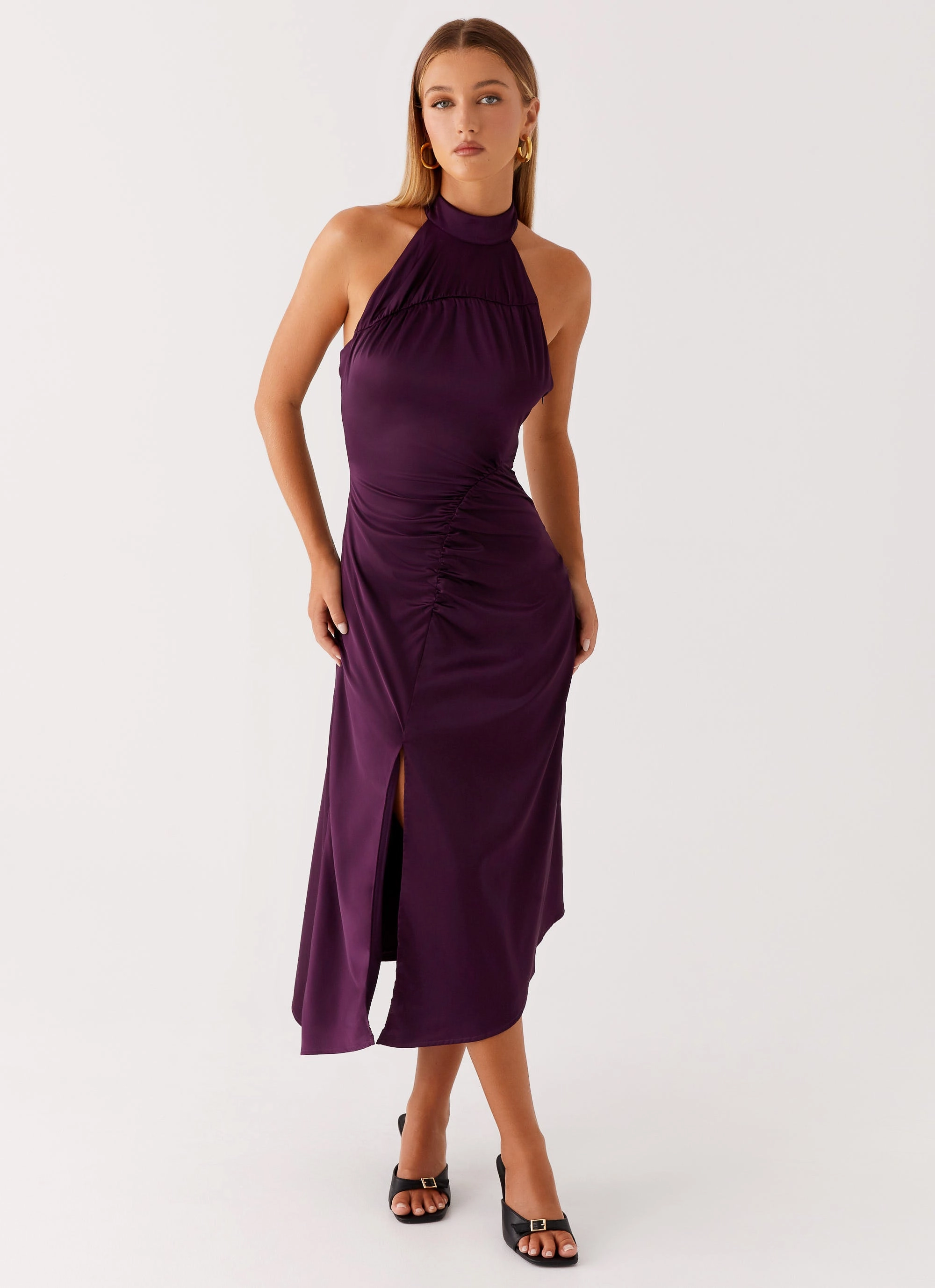 Casta Halterneck Midi Dress - Plum Elegant Wearable Romantic Hour